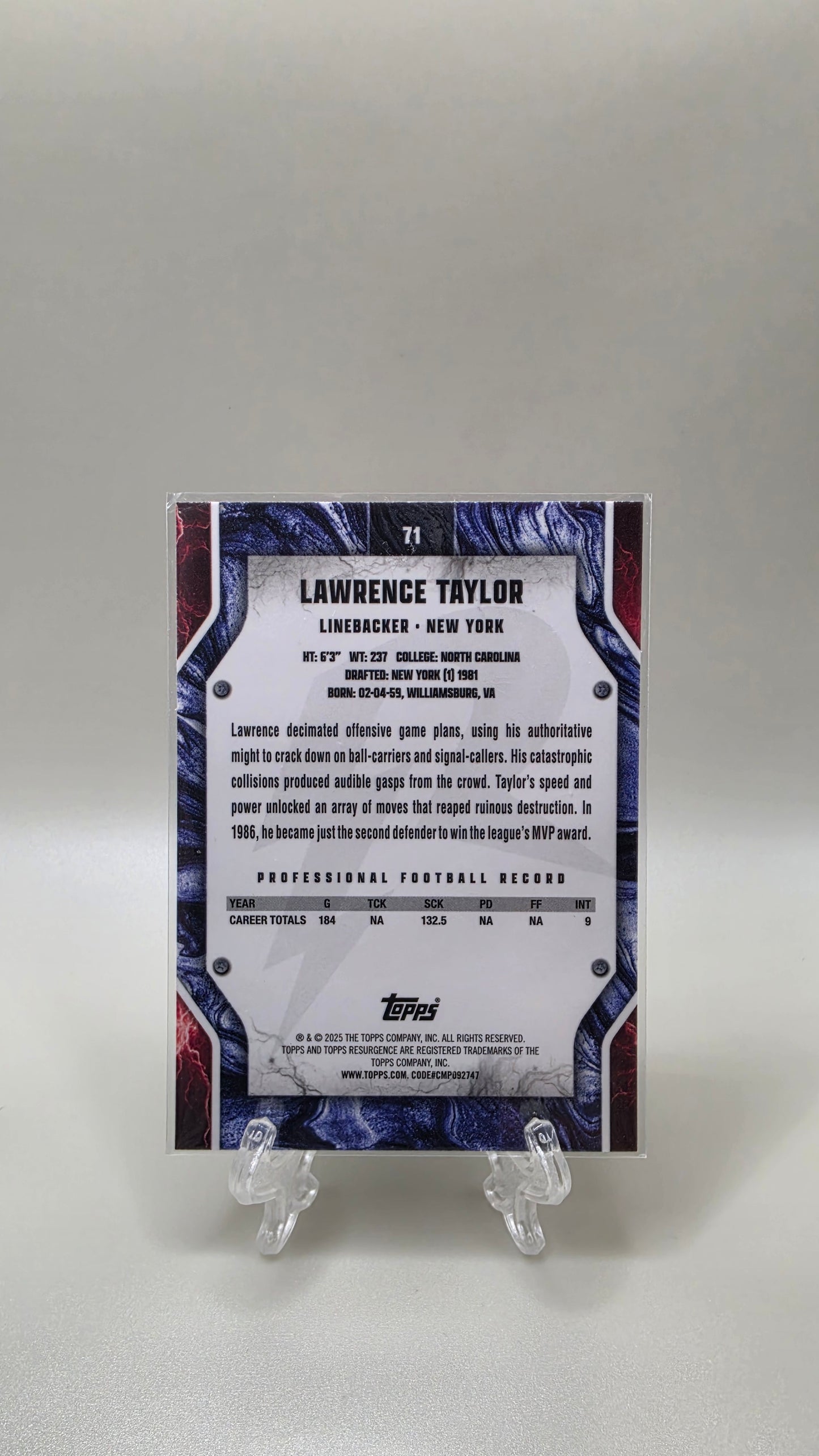 2025 Topps Resurgence Lawrence Taylor Nazy Surge #/275 Card # 71