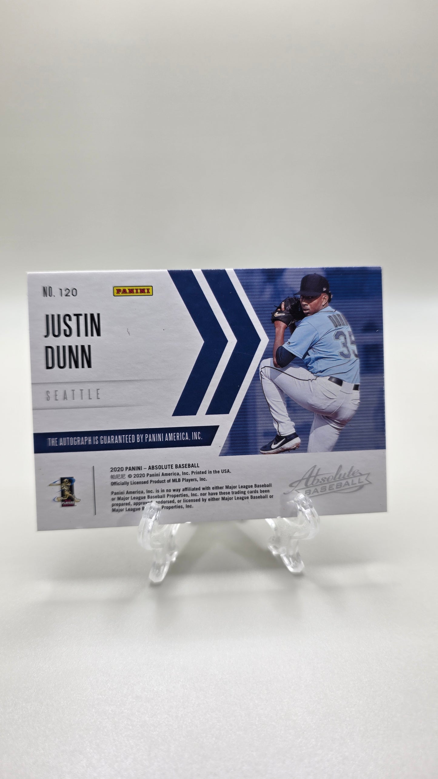 2020 Absolute Baseball Justin Dunn Rookie Patch Auto Gold #/25 Card #120