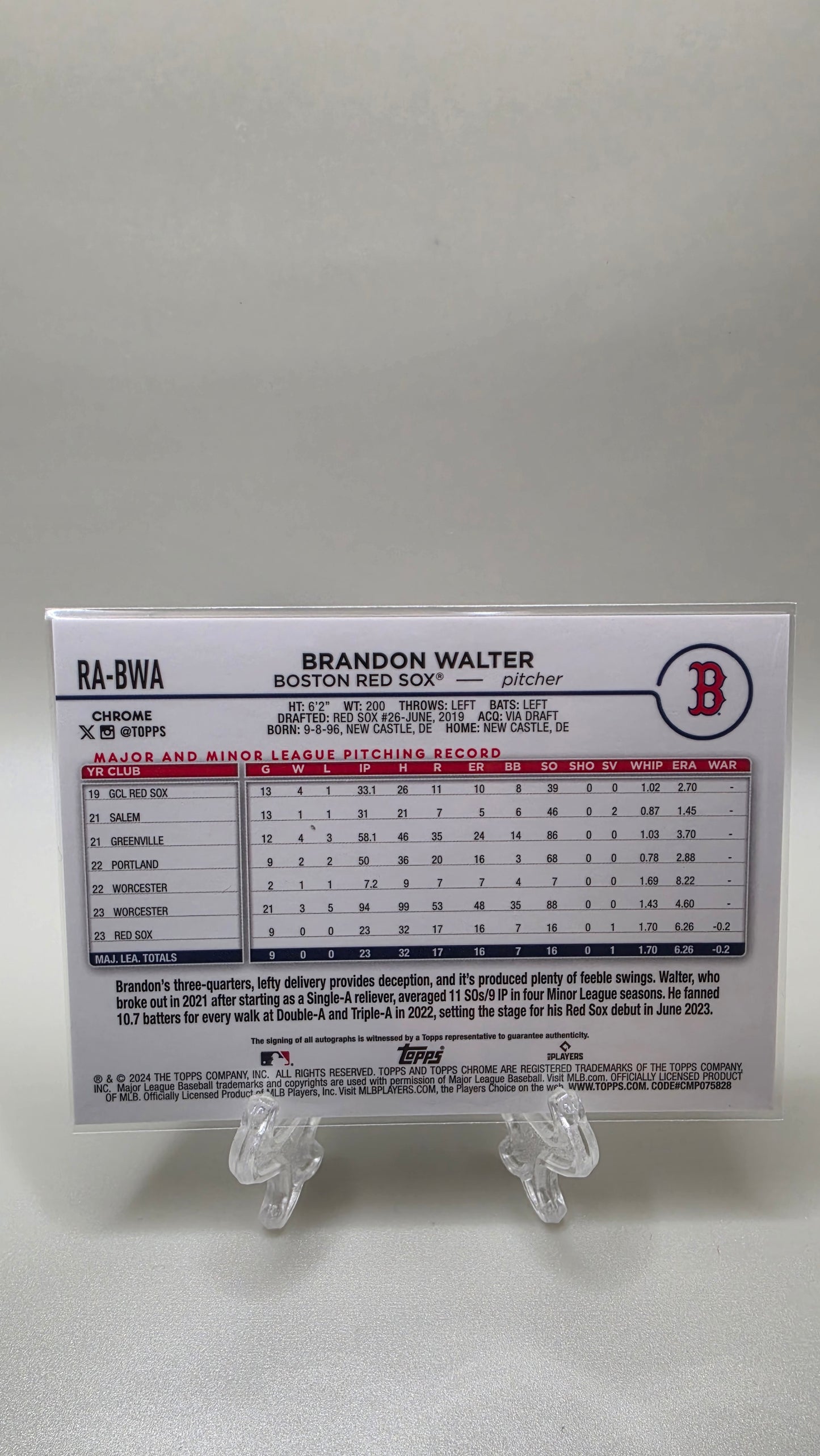2024 Topps Chrome Brandon Walter Blue Refractor Auto #/150 Card # RA-BWA