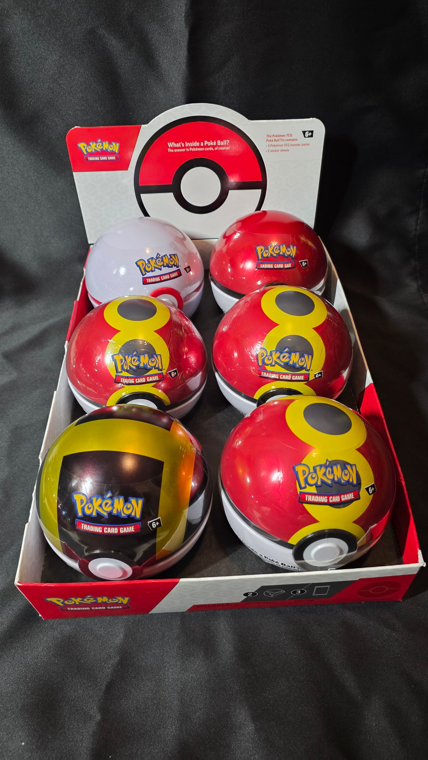 Pokemon TCG Poke Ball Tins x 6 L25 Set Factory Sealed New with Display