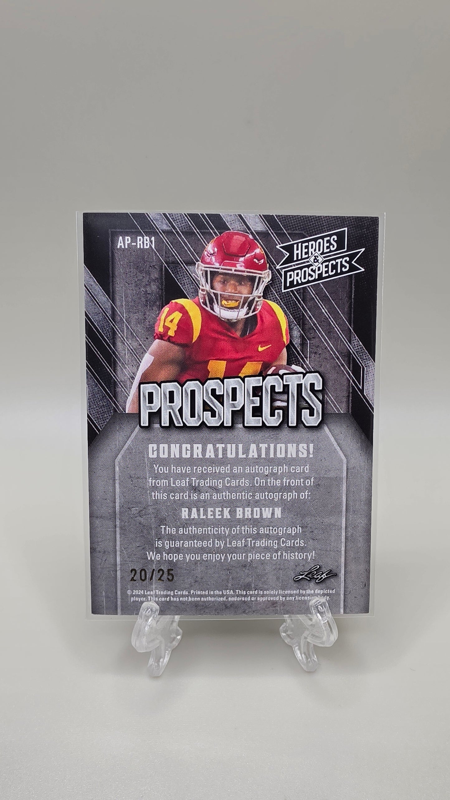 2024 Leaf Trading Raleek Brown Heroes & Prospects Purple Auto #/25 Card # AP-RB1