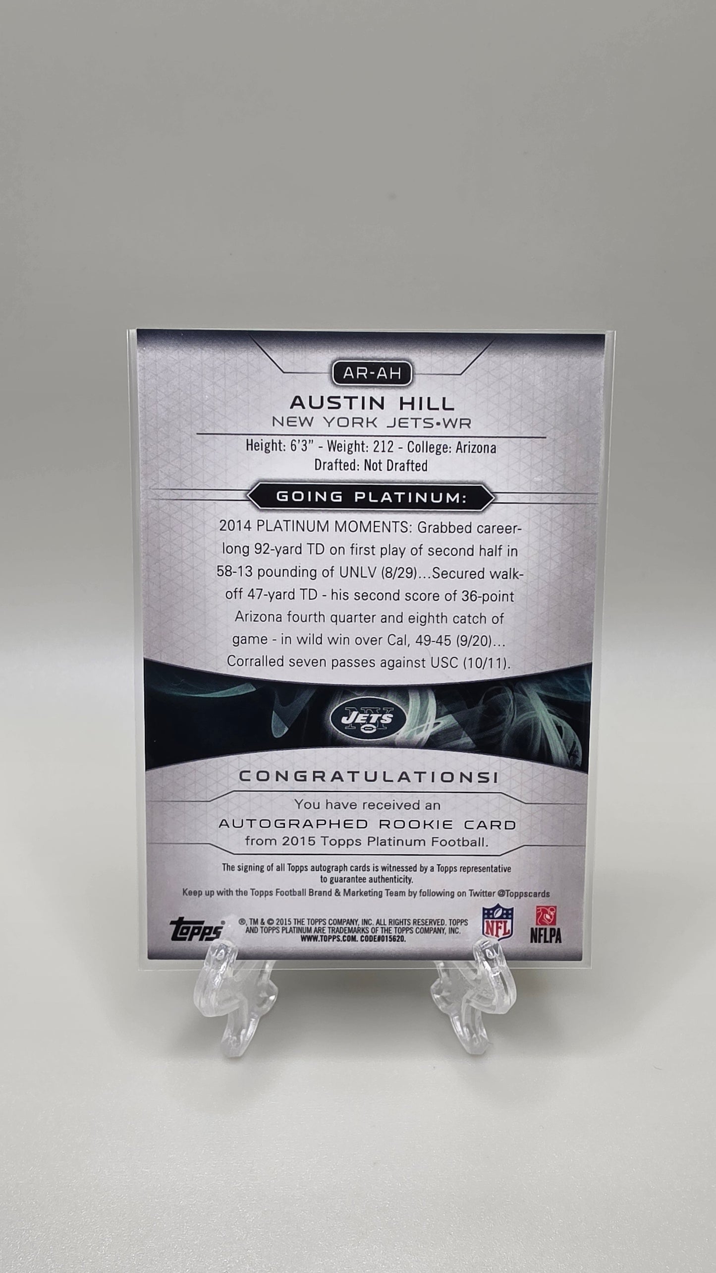 2015 Topps Platinum Austin Hill Rookie Auto Card # AR-AH