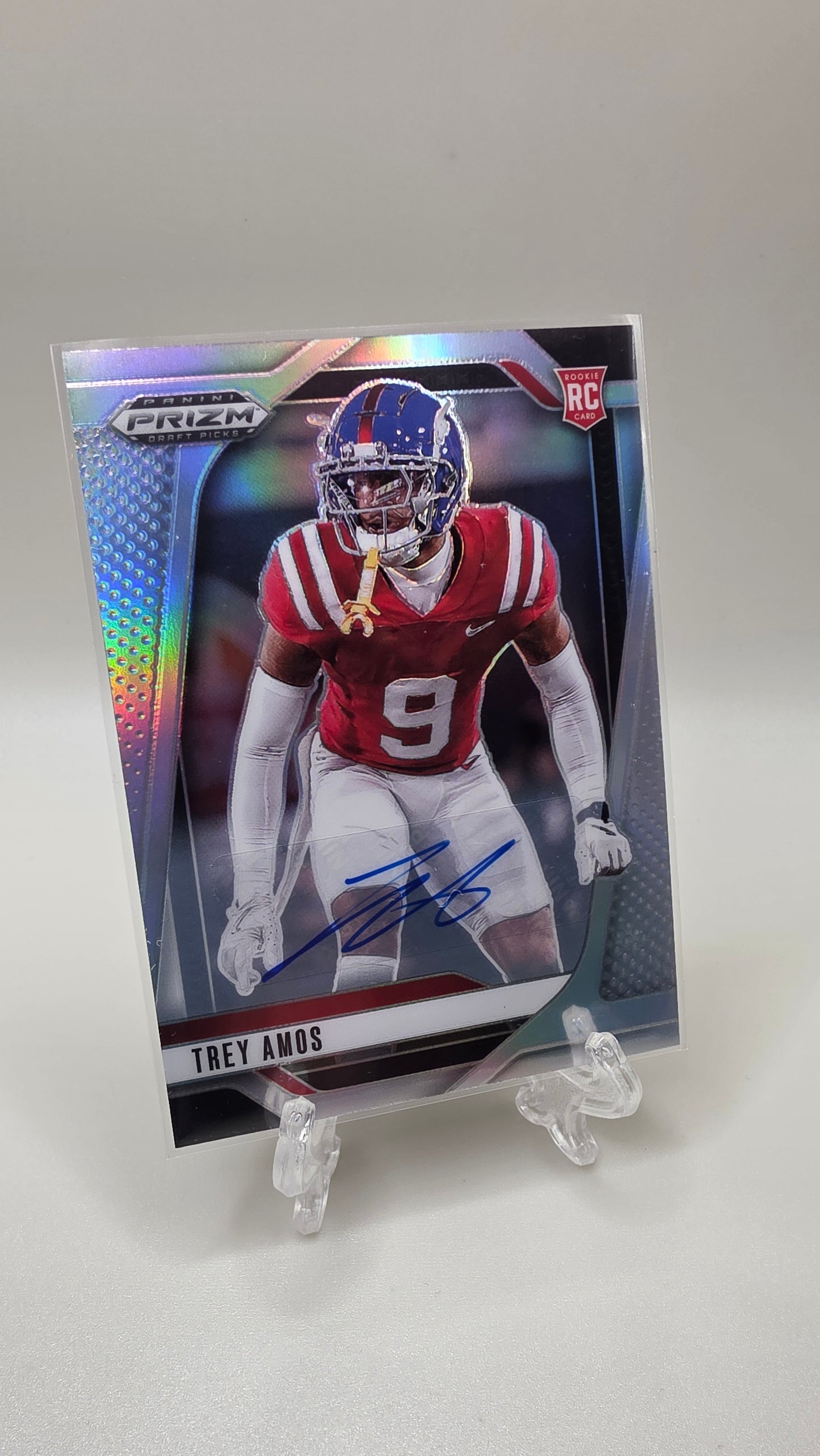 2025 Panini Prizm Draft Picks Trey Amos Silver Prizm Auto Card #89