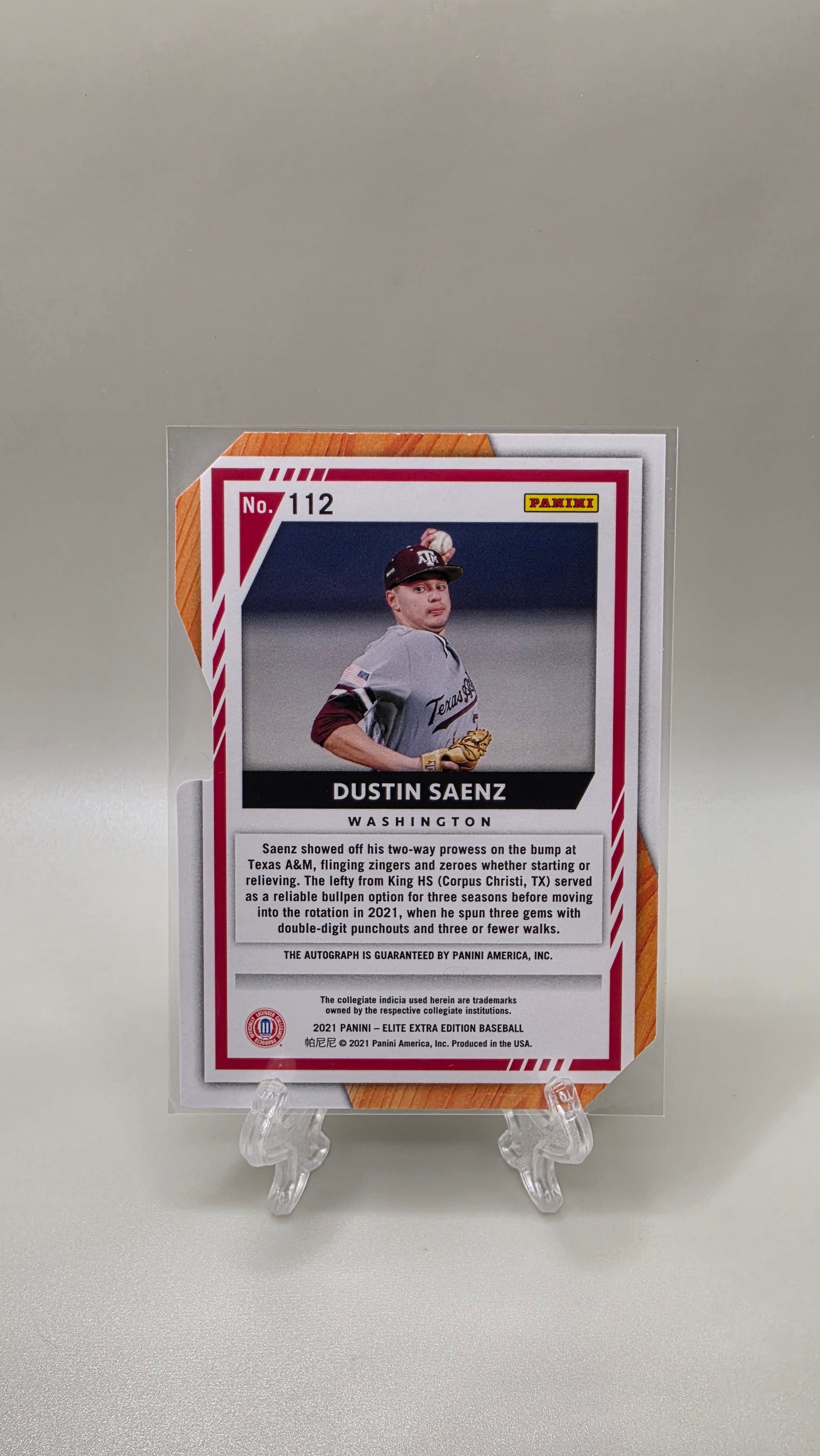 2021 Panini Elite Baseball Status Dustin Saenz Green Die Cut #/37 Auto Card # 112