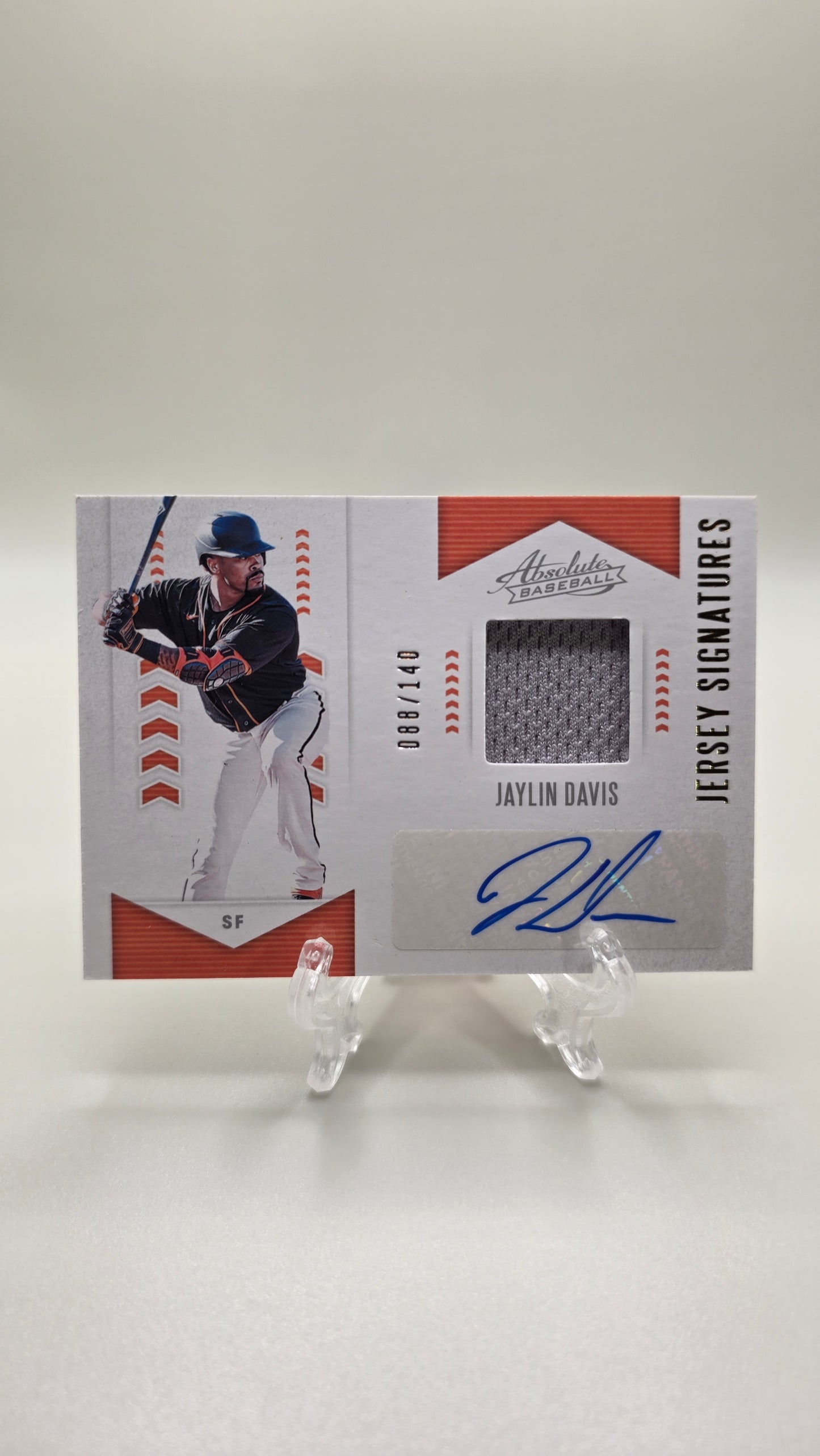 2020 Absolute Baseball Jersey Signatures Jaylin Davis Patch Auto #/140 Card #AJS-JY