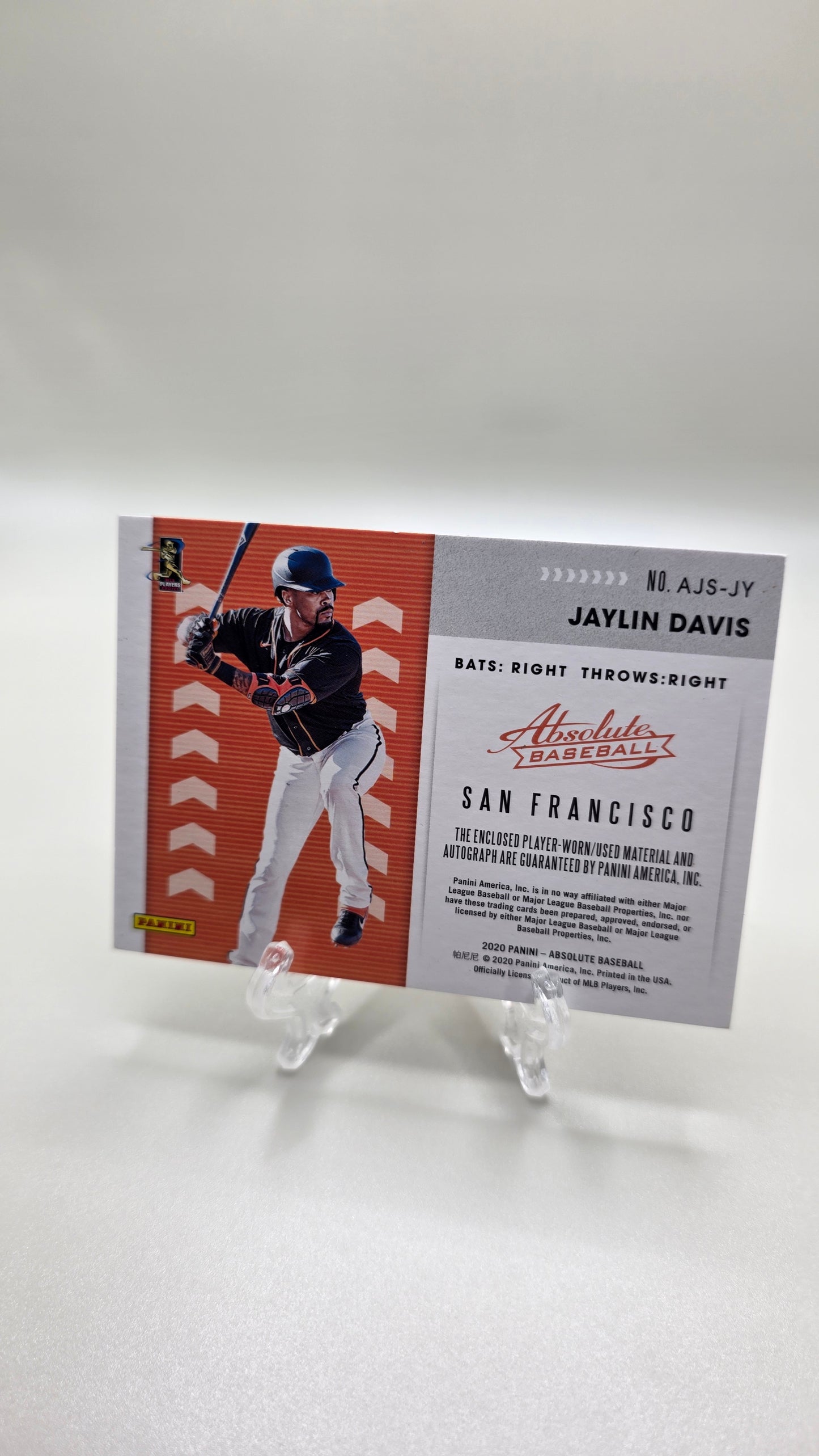2020 Absolute Baseball Jersey Signatures Jaylin Davis Patch Auto #/140 Card #AJS-JY