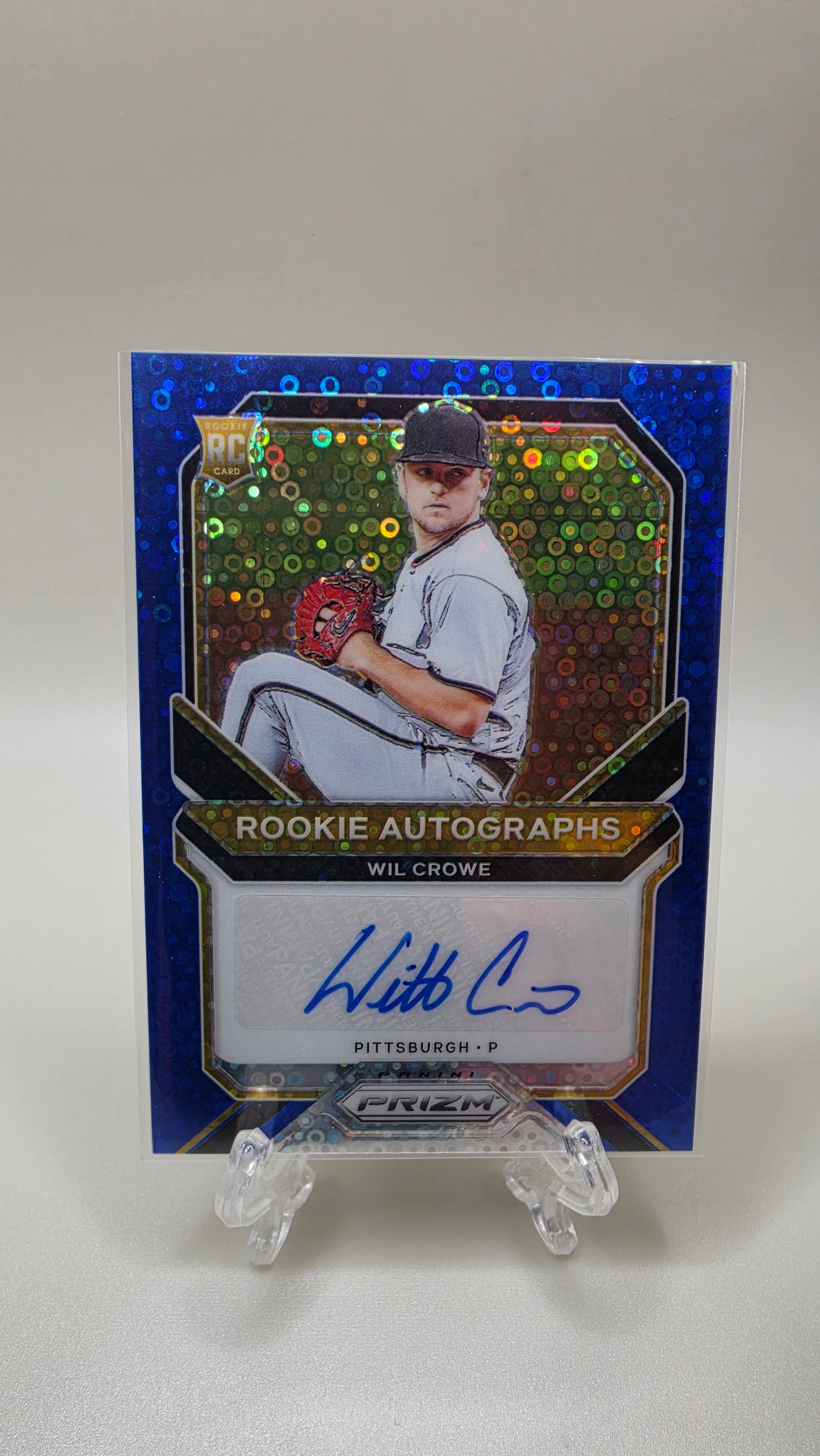 2021 Panini Prizm Rookie Autographs Wil Crowe Blue Donut Circle #/90 Card #RA-WI