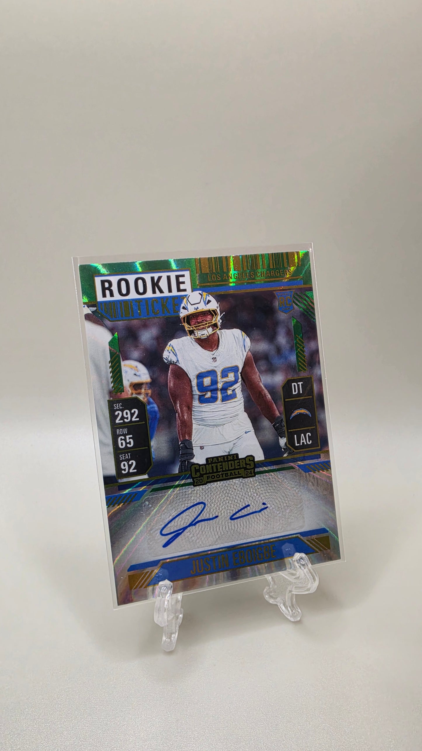 2024 Panini Contenders Justin Eboigbe Rookie Ticket Green Auto Card # 246