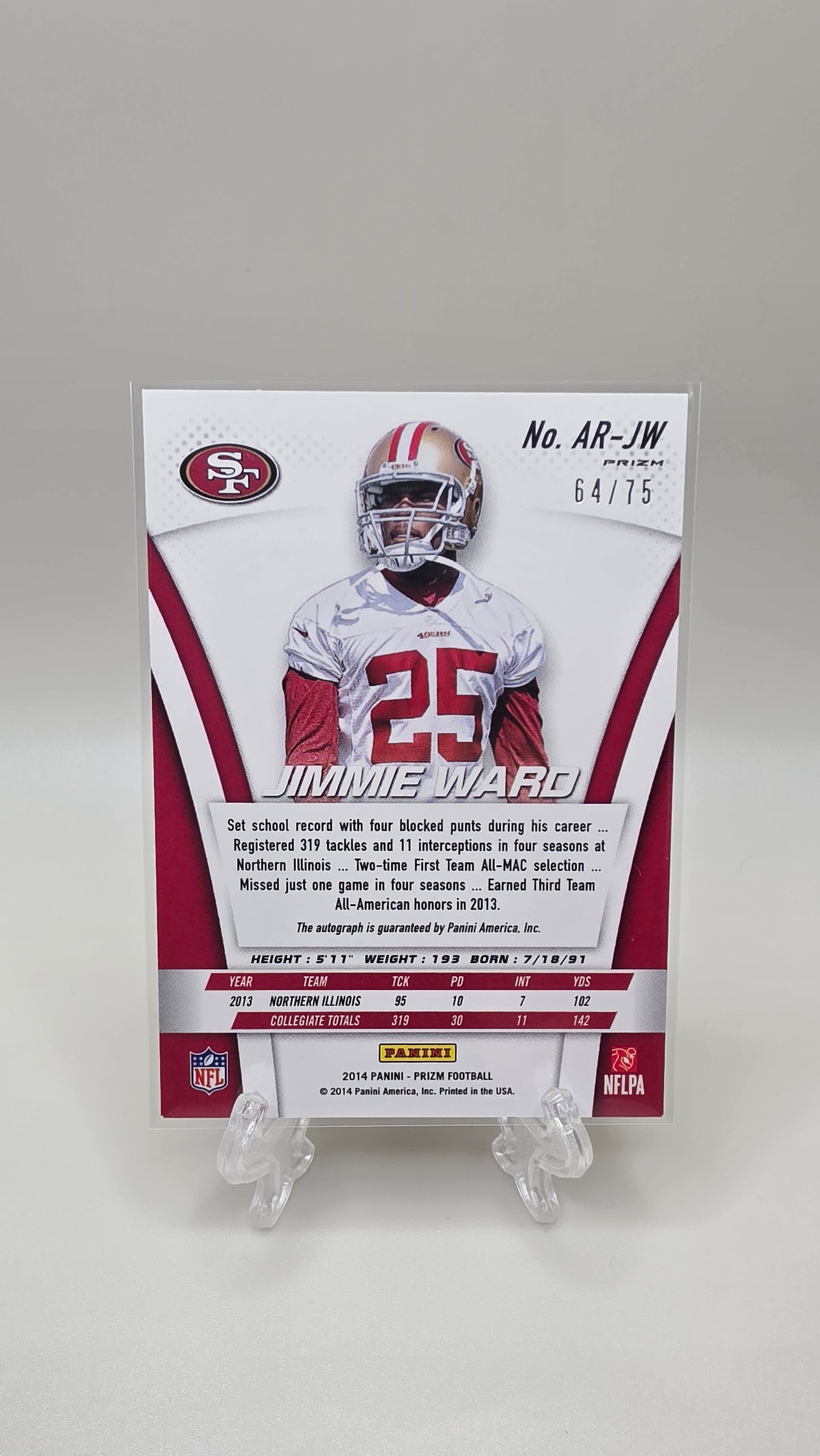 2014 Panini Prizm Orange Prizm Jimmie Ward #/75 Card #AR-JW