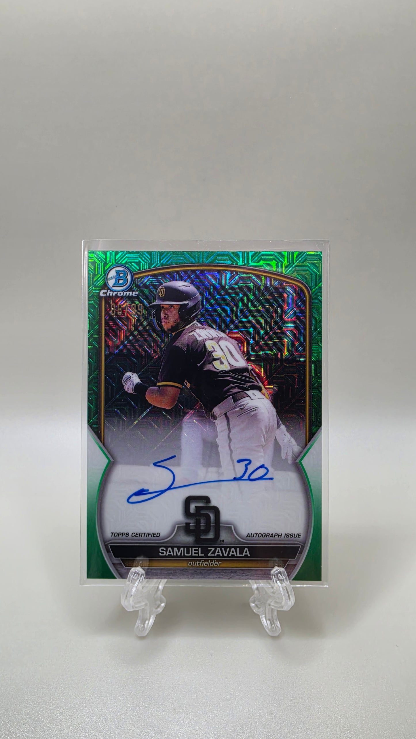 2023 Topps Bowman Chrome Samuel Zavala Green Prizm Auto #/99 Card # BCMA-SZ