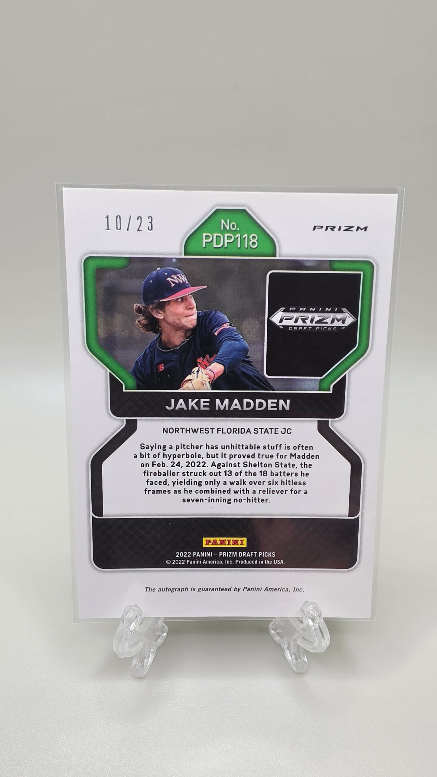 2022 Panini Prizm Draft Picks Jake Madden Green Prizm #/23 Auto Card # PDP118
