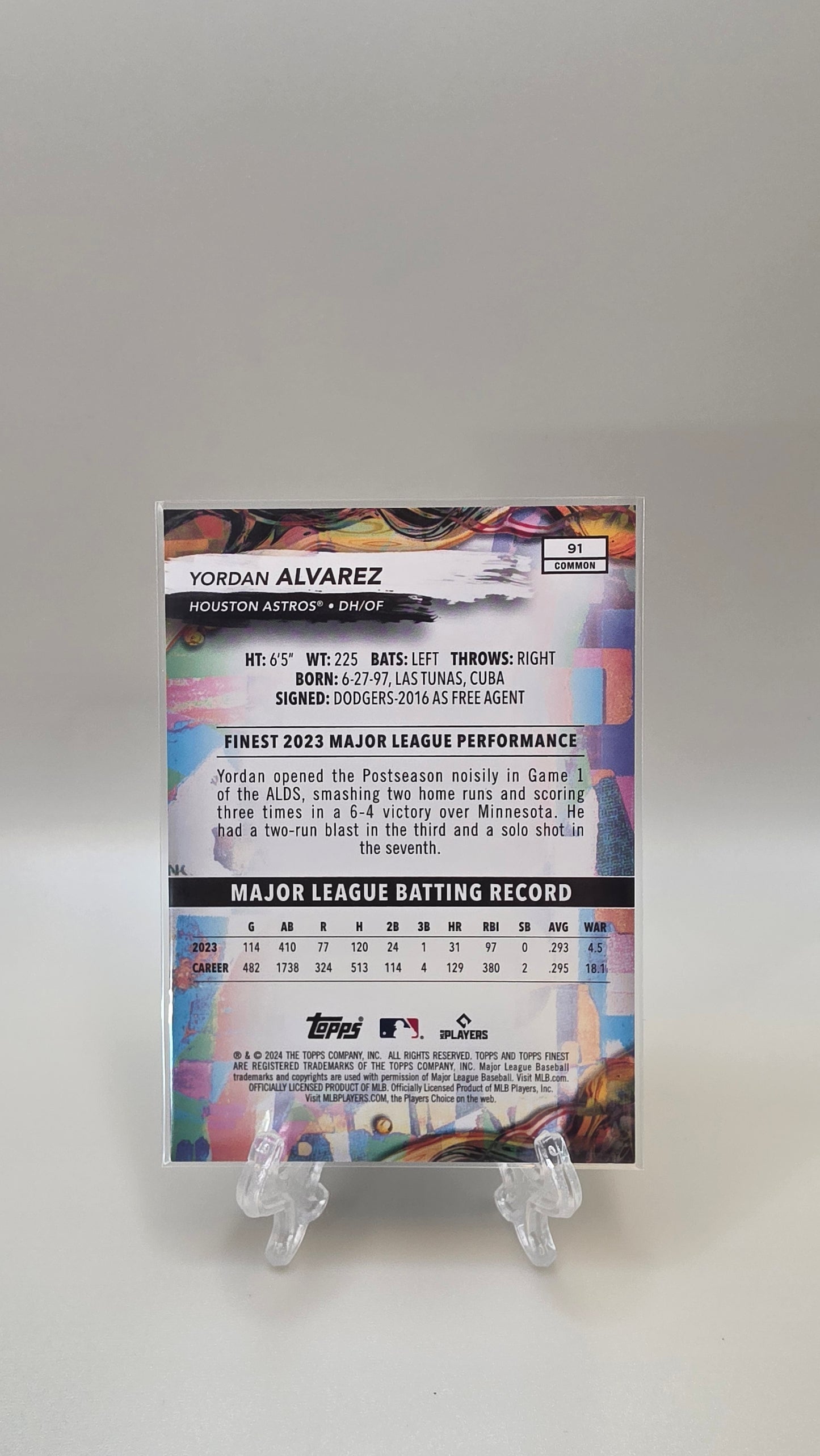 2024 Topps Finest Yordan Alvarez Purple /250 #91