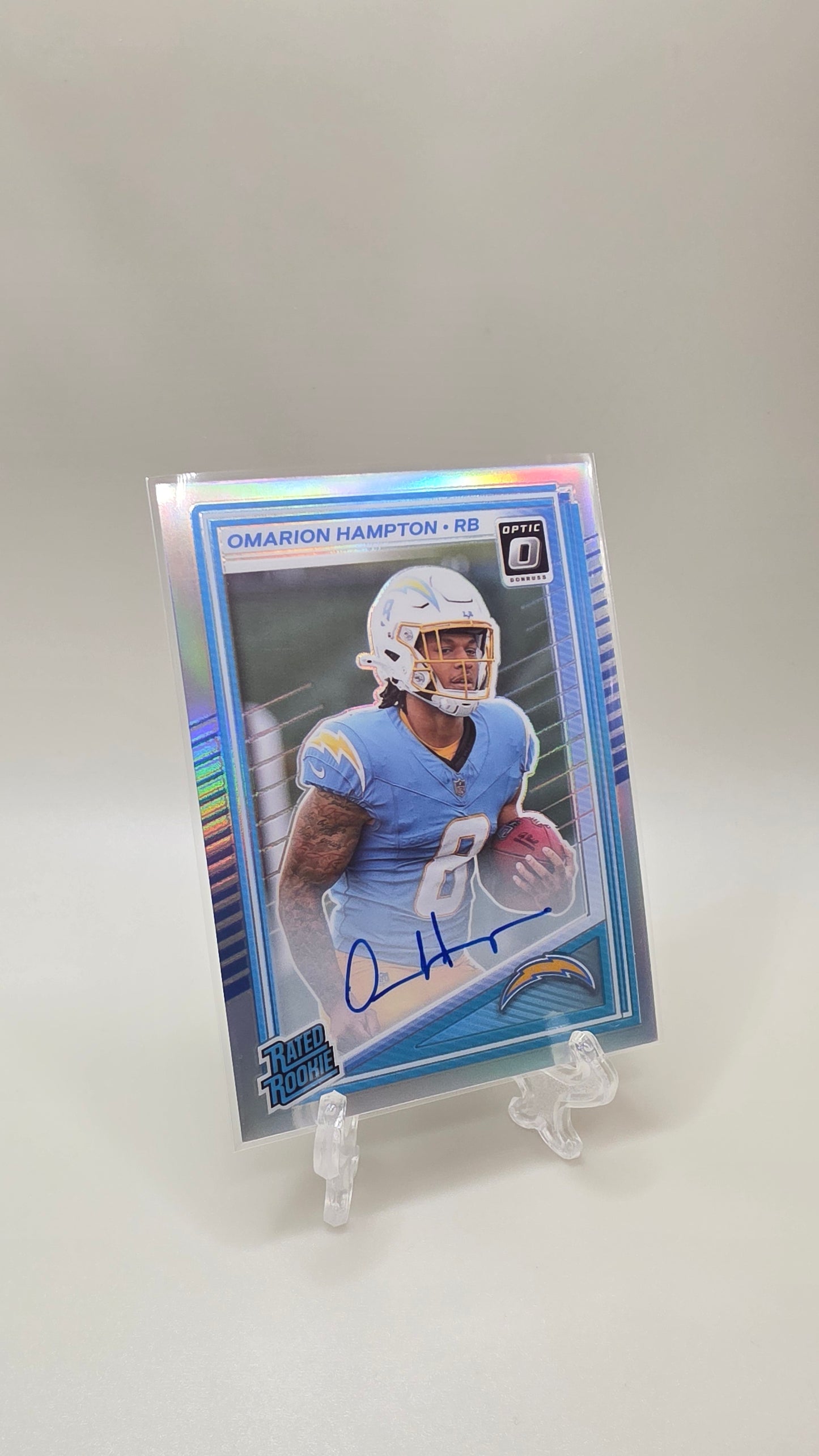 2025 Optic Donruss Omarion Hampton Holo Prizm #/199 Rated Rooked Auto Card #212
