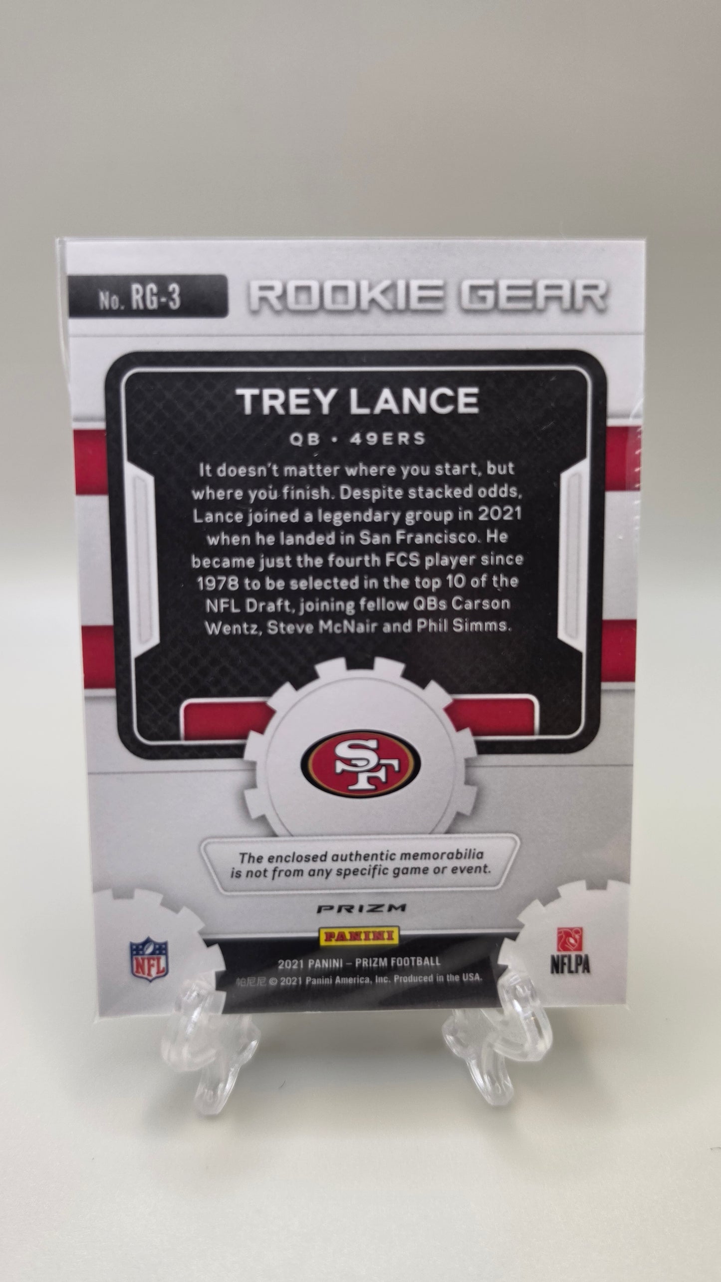 2021 Prizm Trey Lance Pink Rookie Gear Mem #RG-3