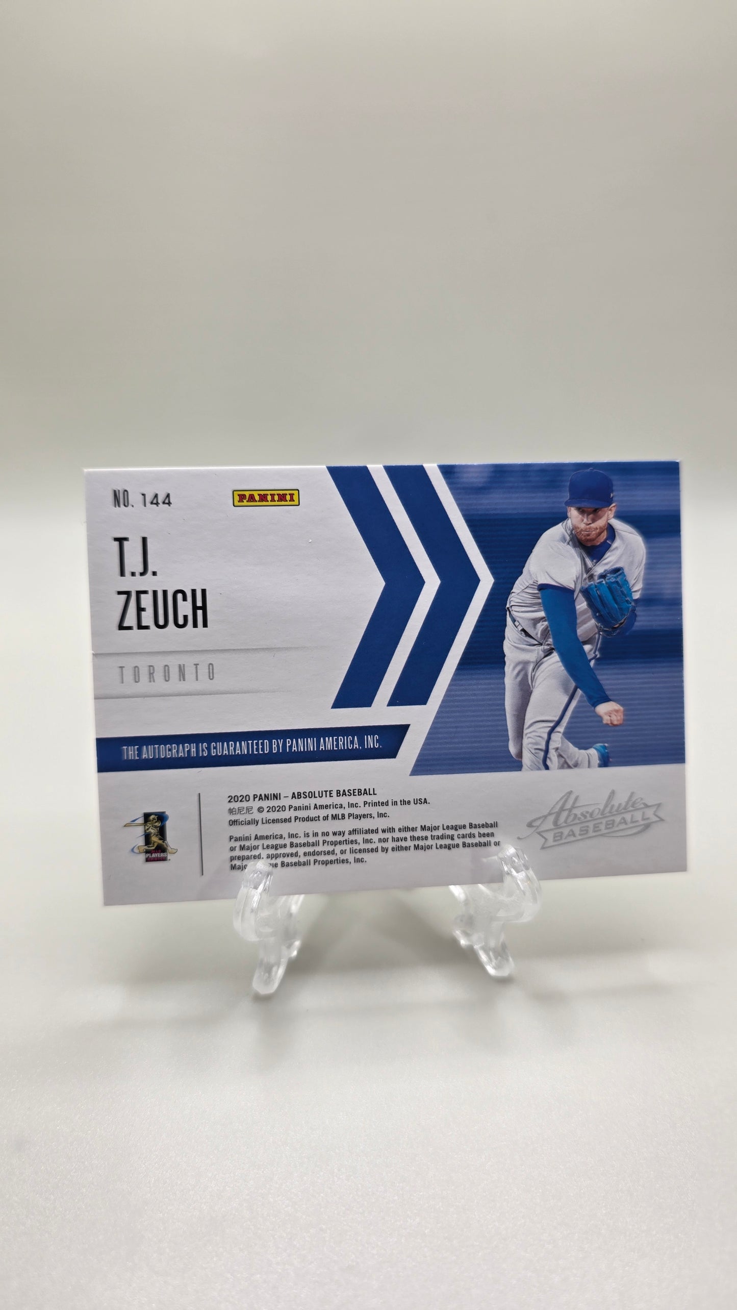 2020 Absolute Baseball T.J.Zeuch Rookie Patch Auto #/50 Card #144