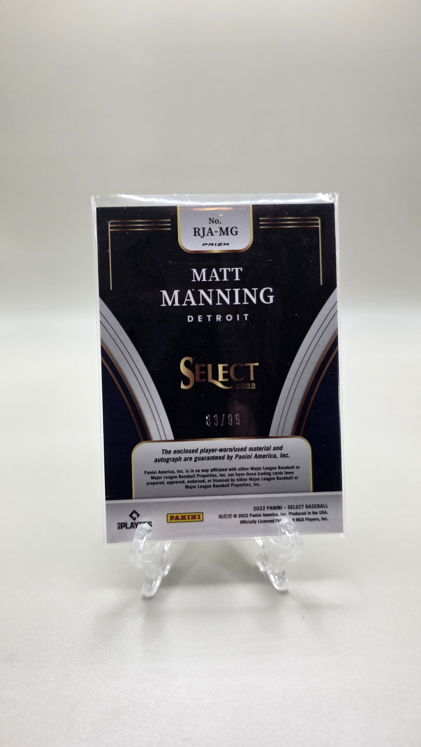 2022 Select Matt Manning Rookie Patch Auto #/99 Card #RJA-MG