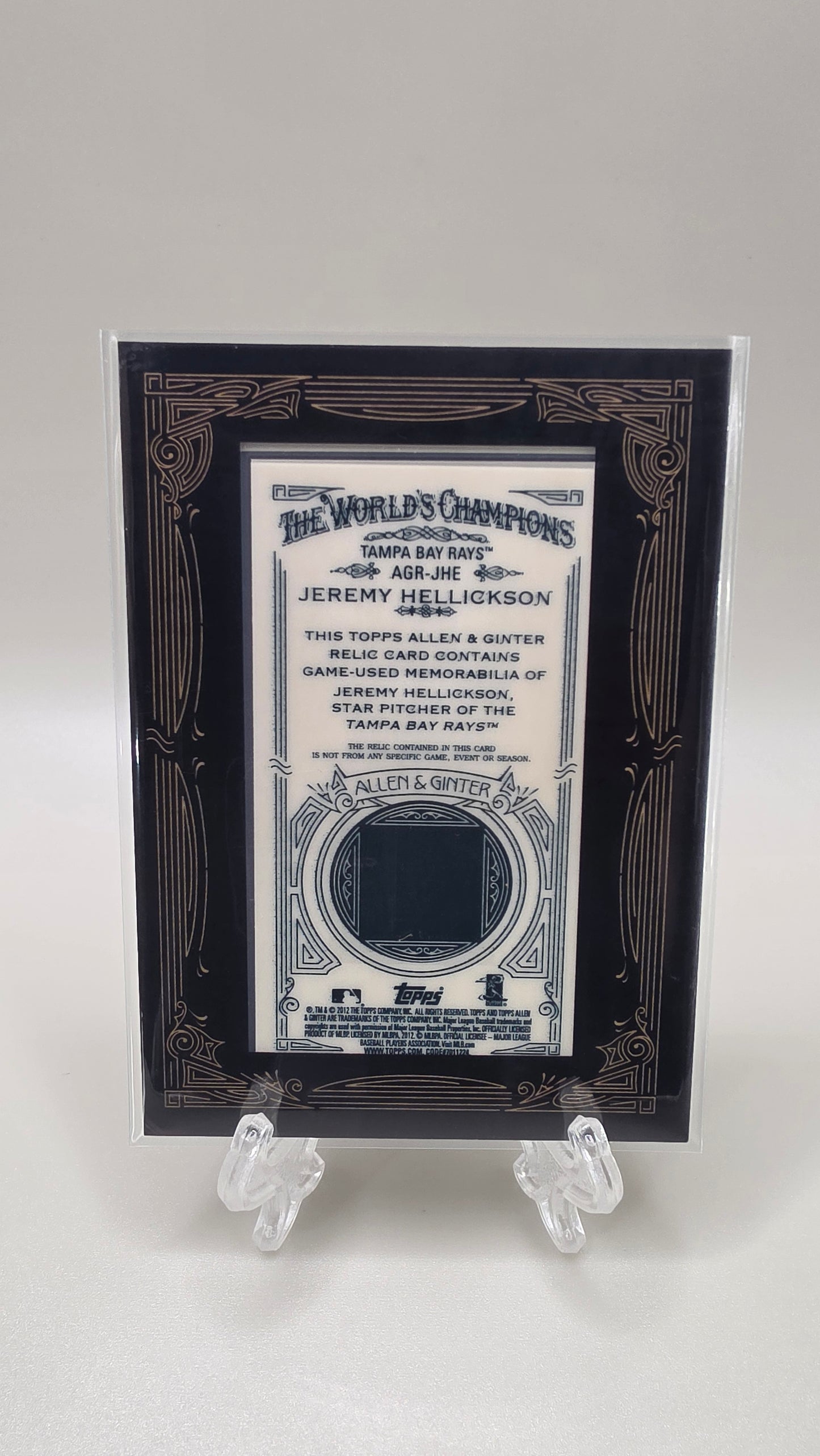 2012 Allen & Ginters Jeremy Hellickson Relic Card #AGR-JHE