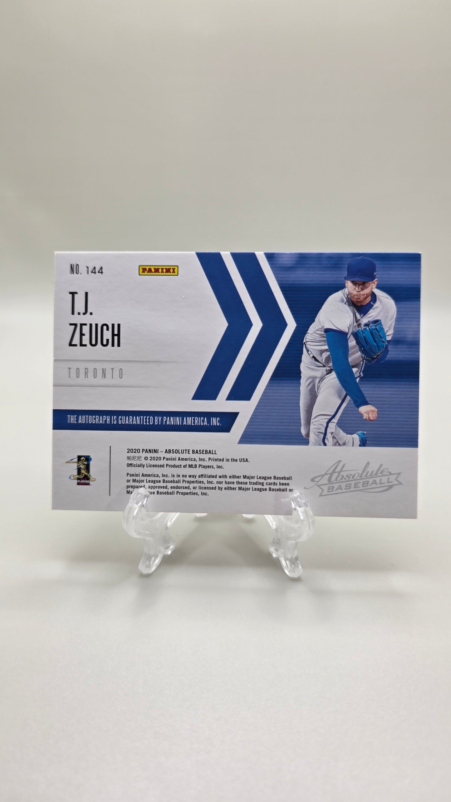 2020 Absolute Baseball T.J.Zeuch Rookie Patch Auto #/50 Card #144