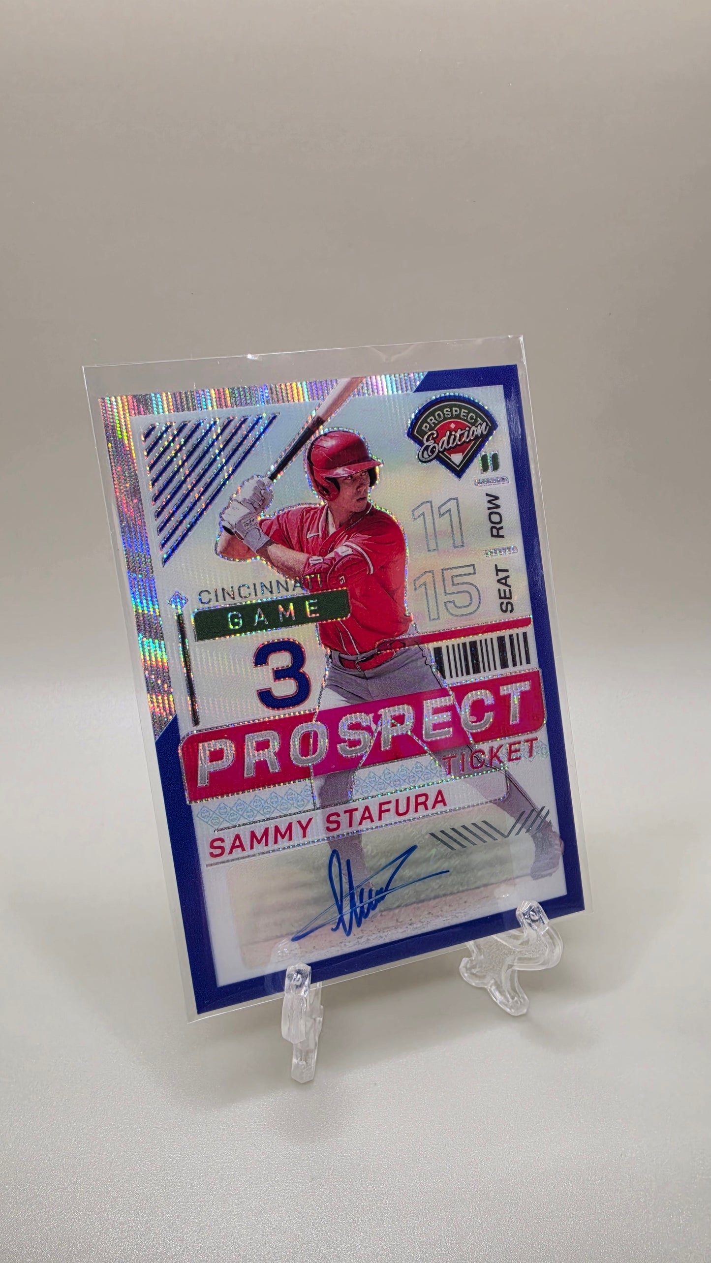 2024 Panini Prospect Edition Sammy Stafura Blue Prizm Auto #/75 Card # 11