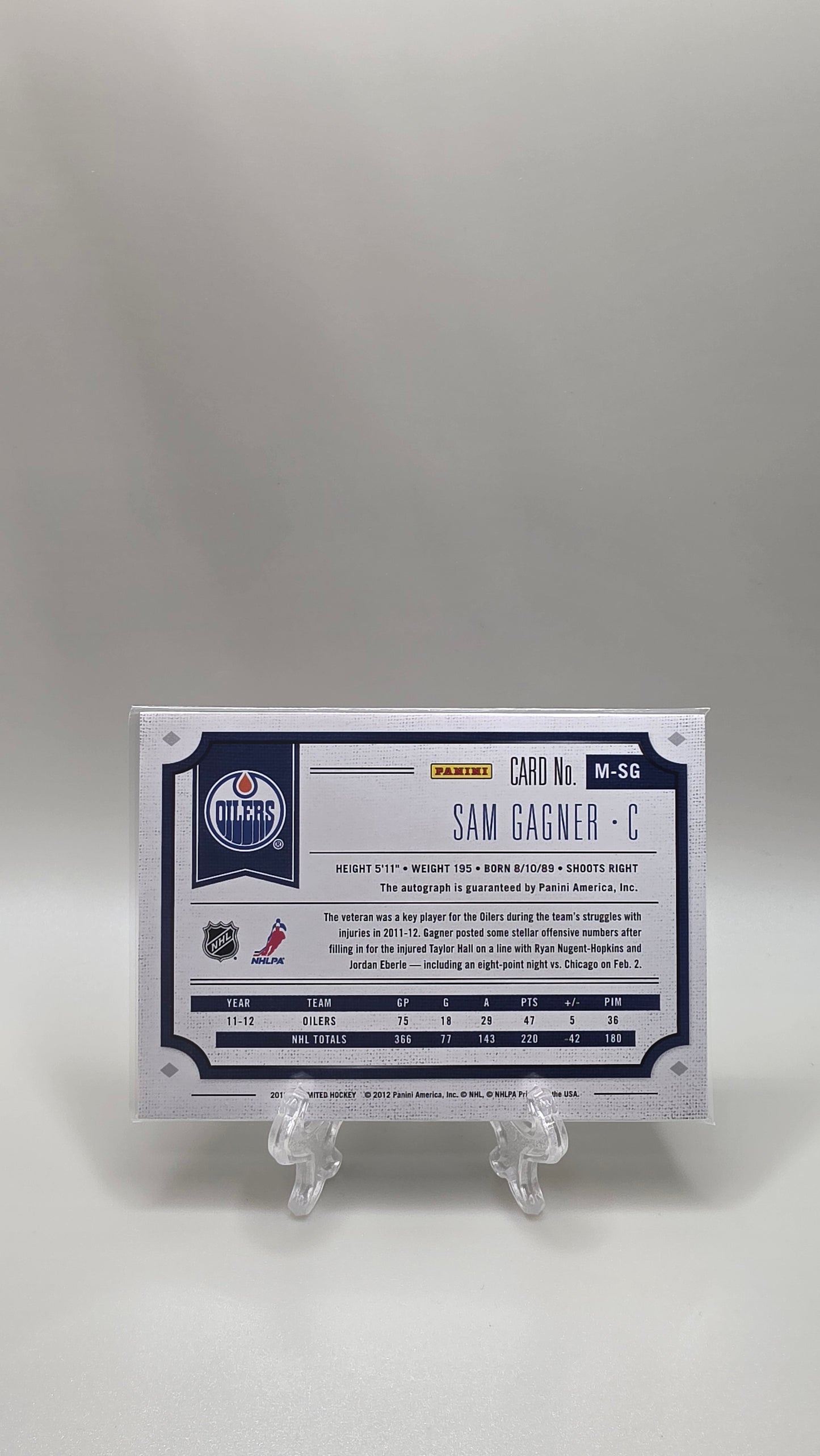 2012-13 Limited Hockey Sam Gagner Patch Auto #/99 Card #M-SG