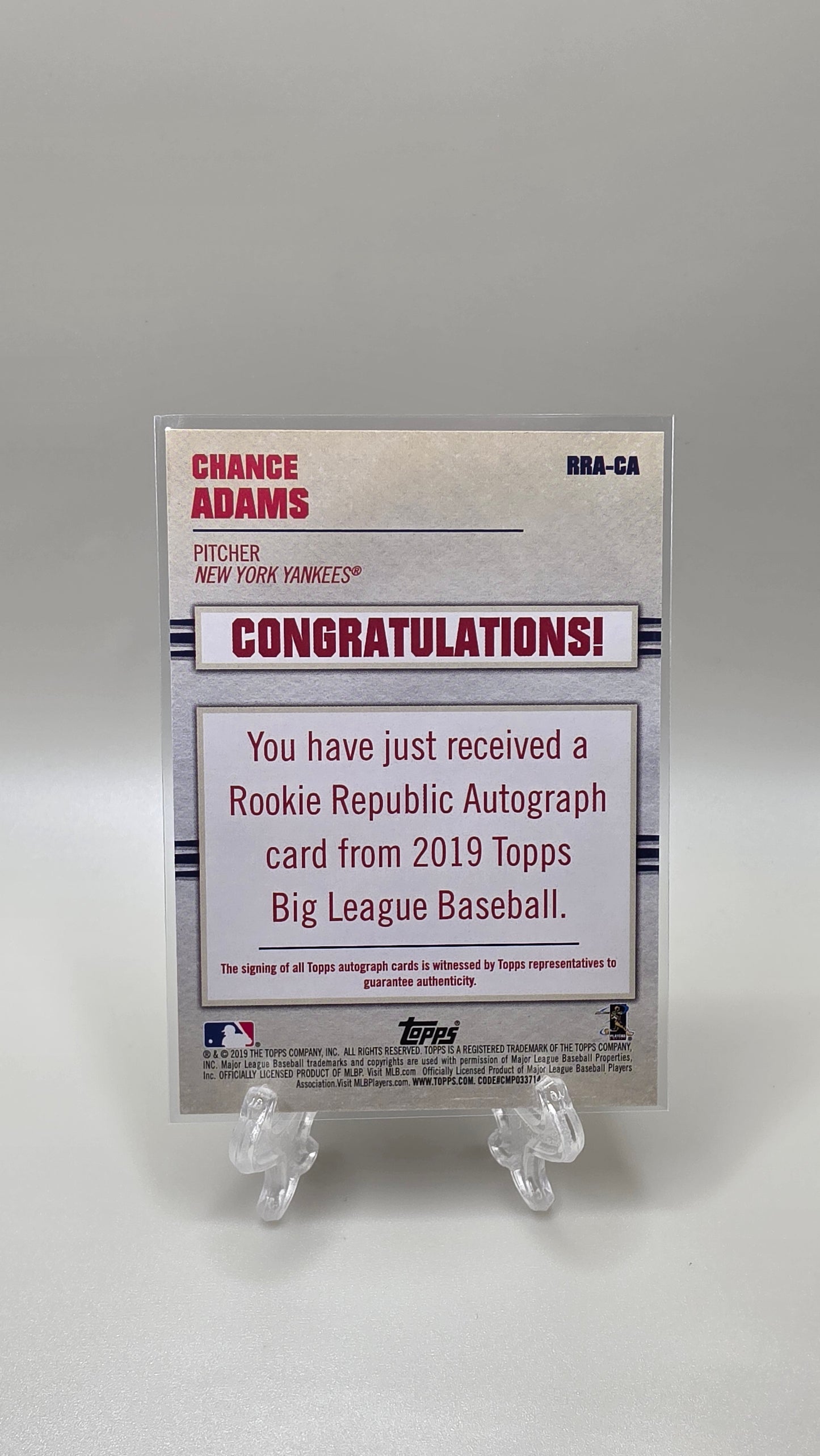 2019 Topps Rookie Republic Chance Adams Auto Card #RRA-CA