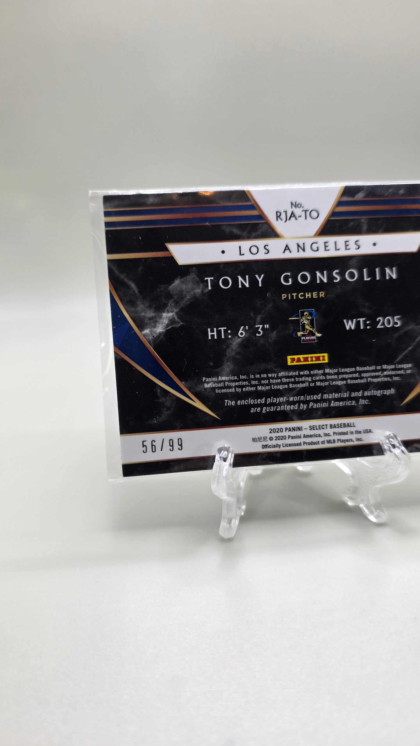2020 Select Tony Gonsolin Rookie Patch Auto #/99 Card #RJA-TO