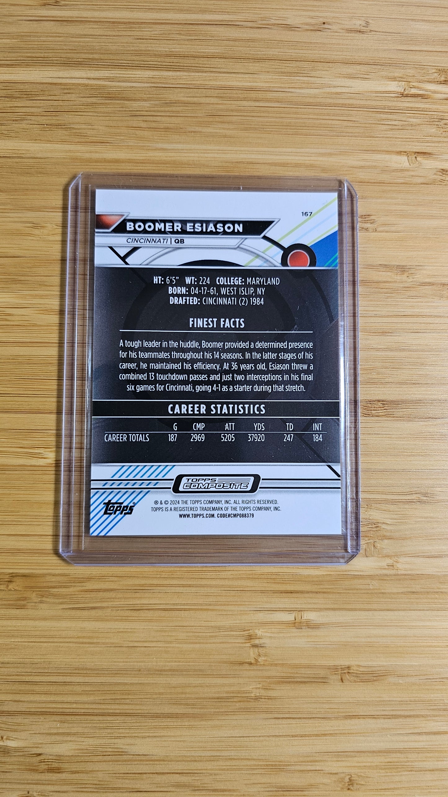 2024 Topps Finest Boomer Esiason Blue Refractor # /199 Card No.167