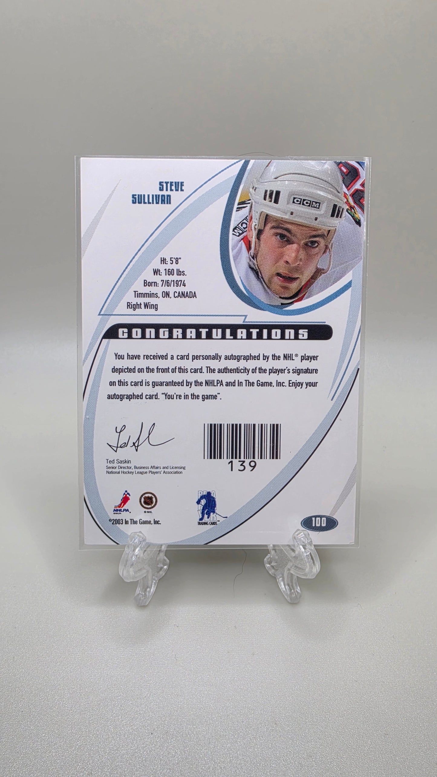 2003 In the Game Steve Sullivan Signatures Auto Card # 139