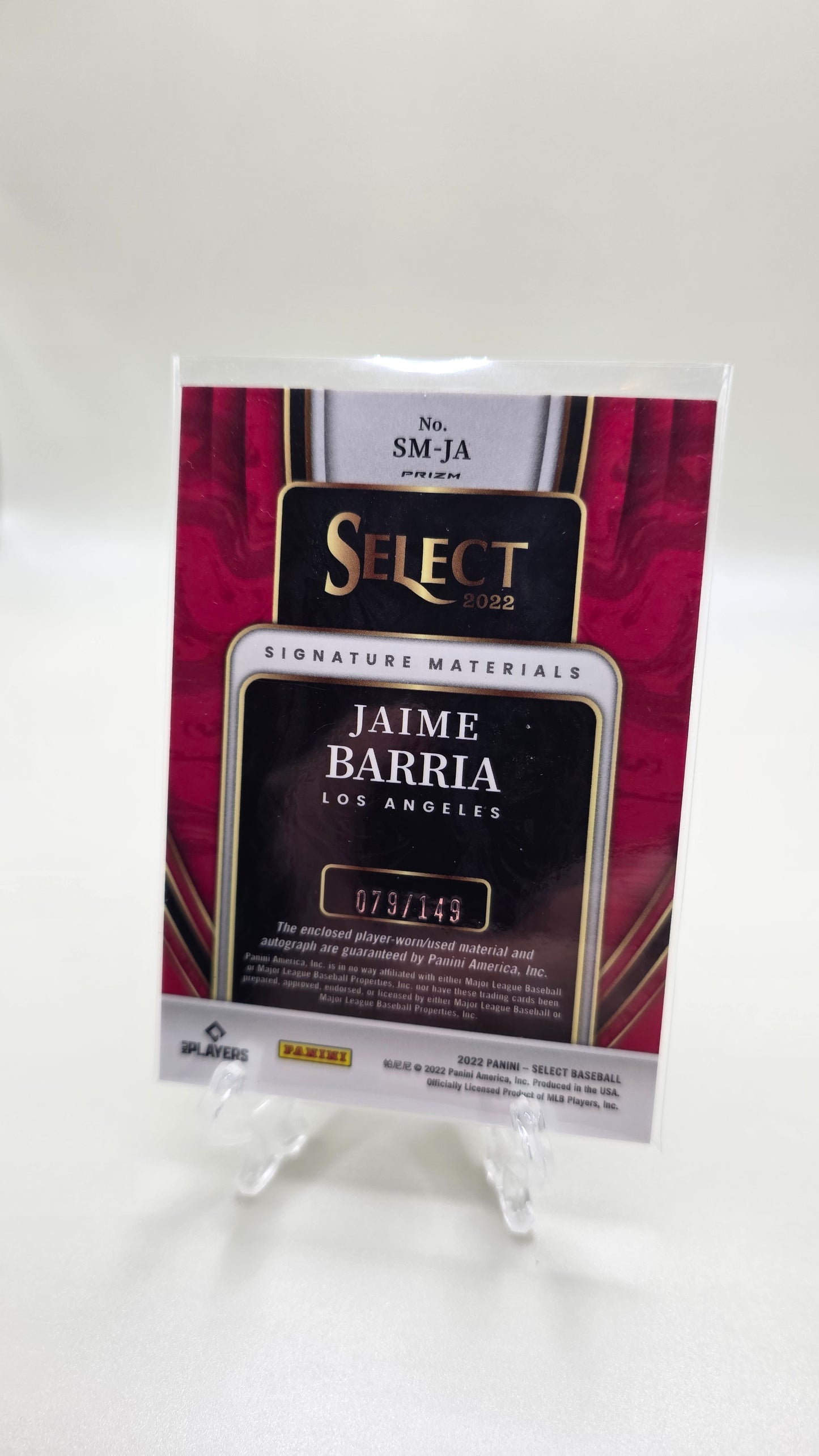2022 Select Jaime Barria Patch Auto #/149 Card #SM-JA