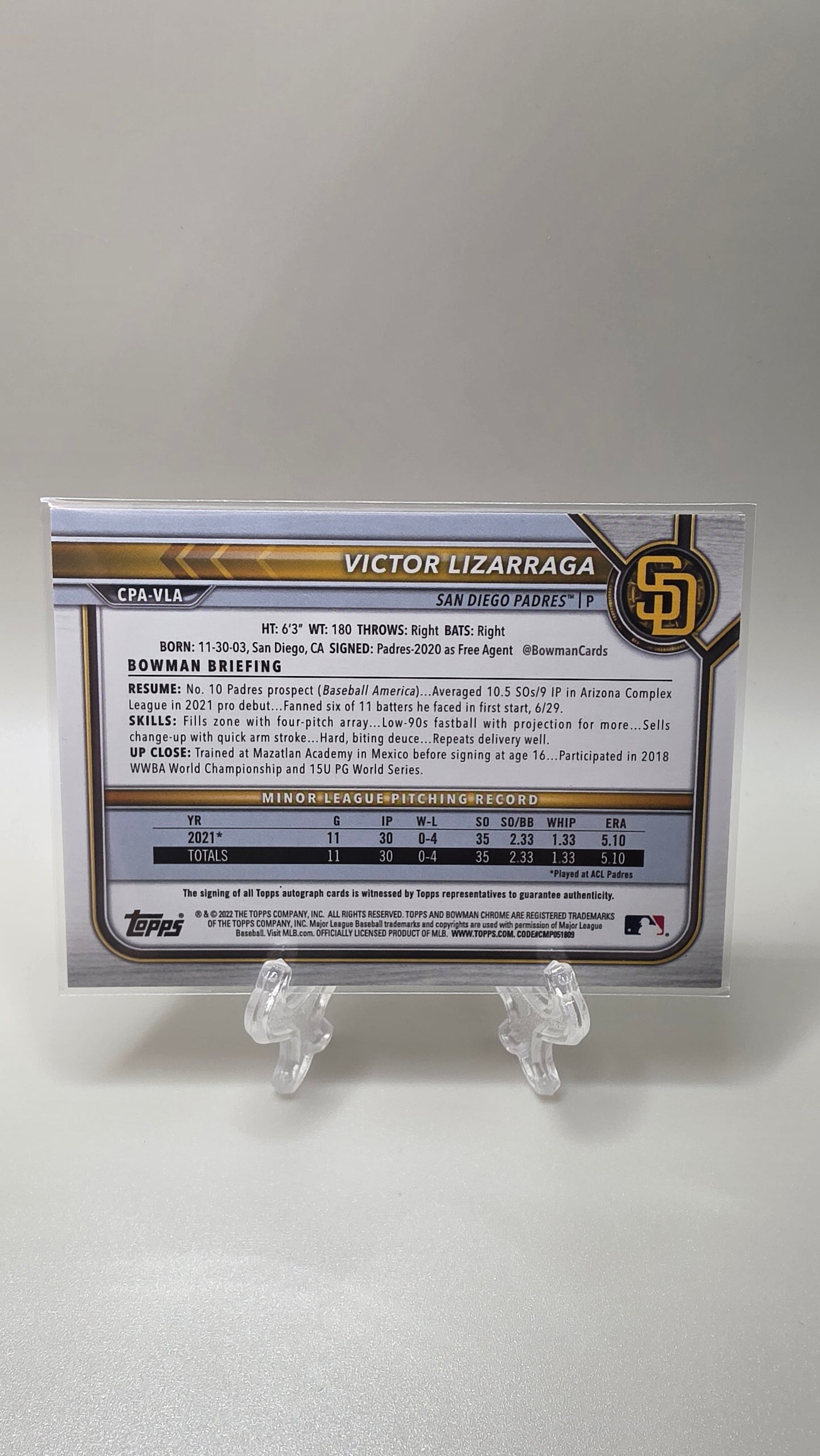 2025 Bowman Chrome Victor Lizarraga Base Auto Card # CPA-VLA