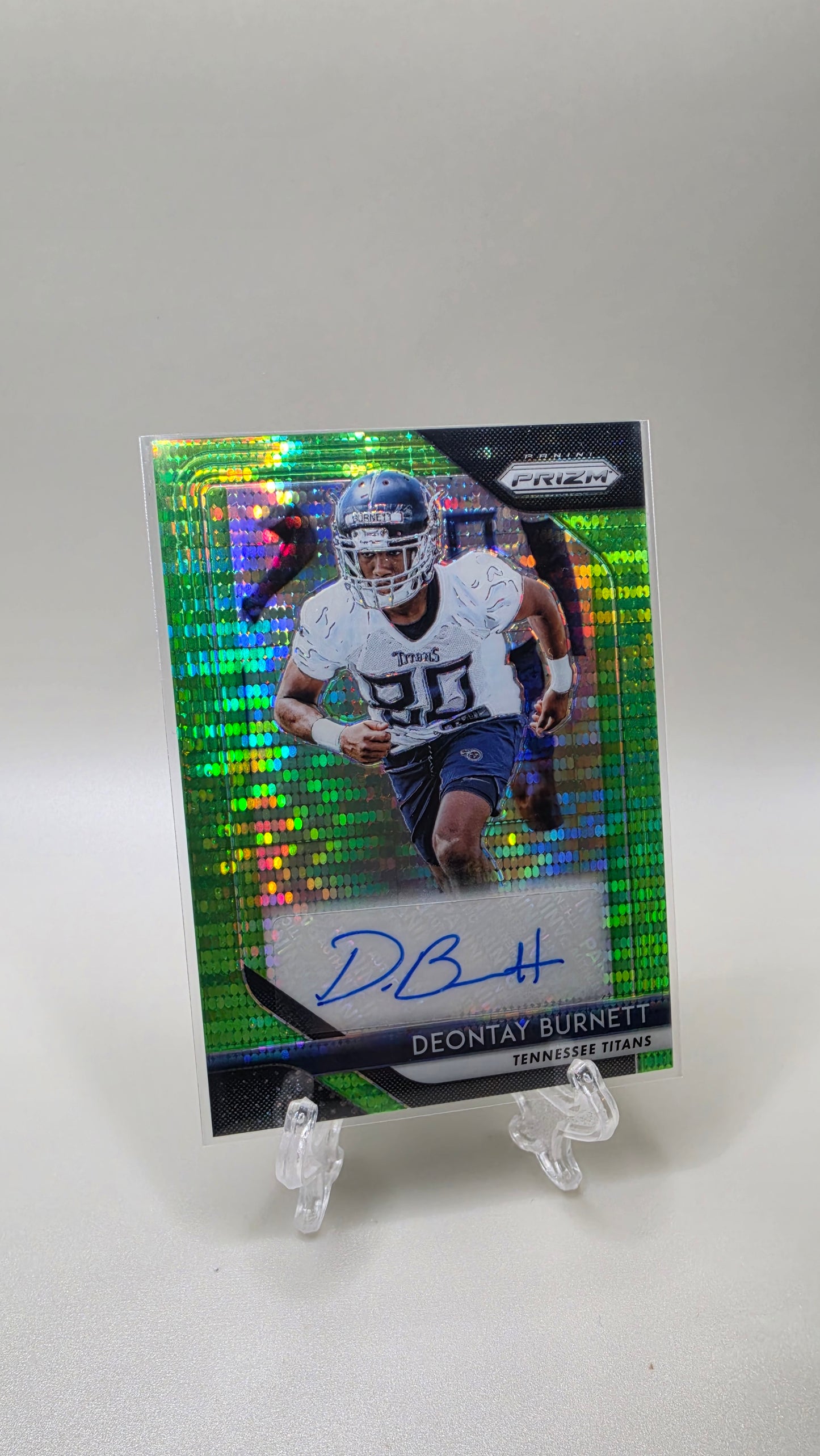 2018 Panini Prizm Deontay Burnett Green Prizm Auto Card #RA-DB