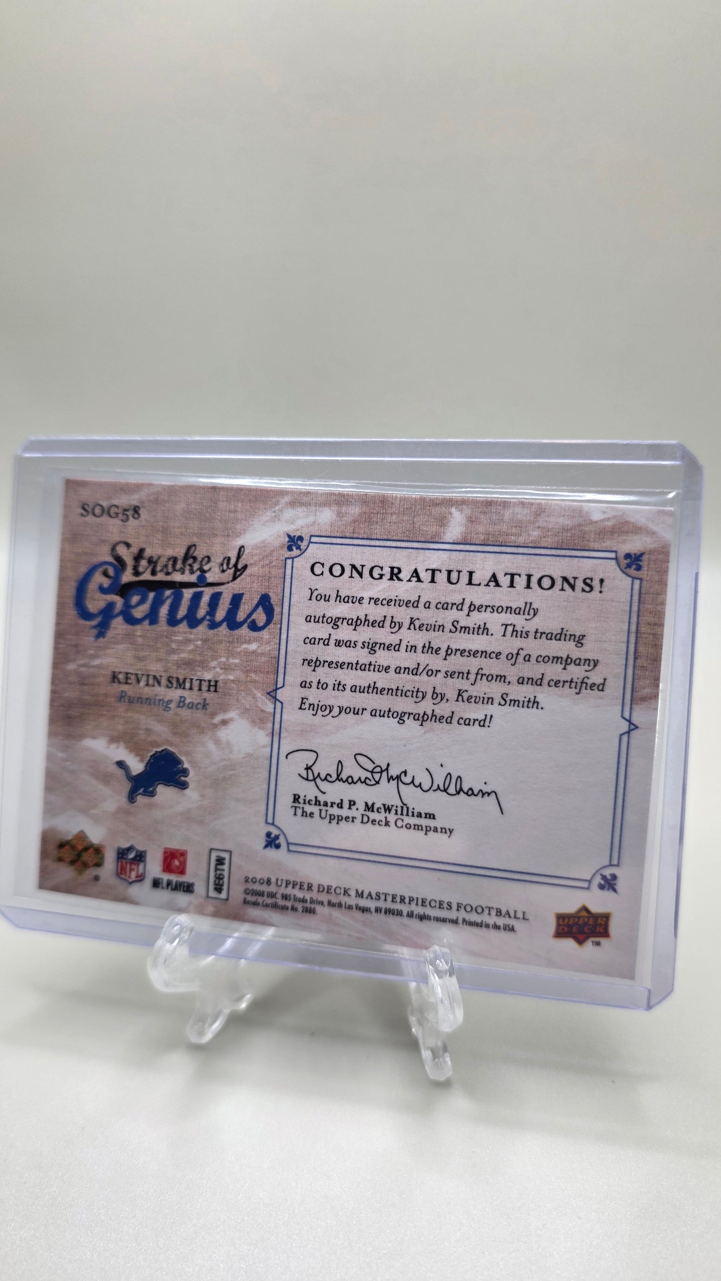 2008 Upper Deck Masterpieces Stroke of Genius Kevin Smith Autograph Card #SOG58
