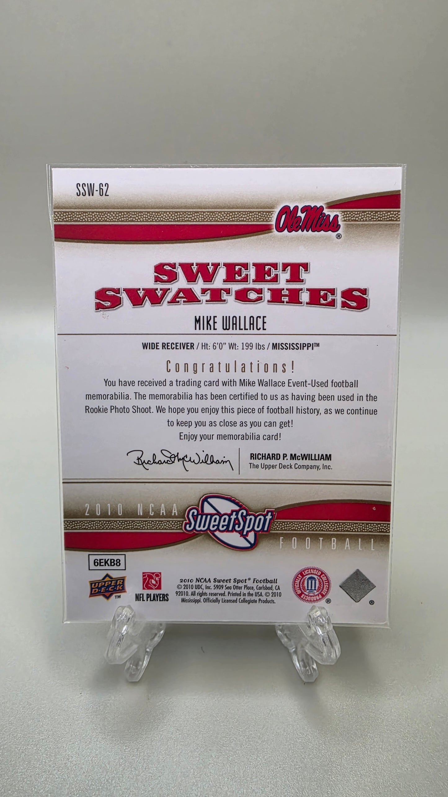 2010 Upper Deck Mike Wallace Sweetspot Sweet Swatches #SSW-62