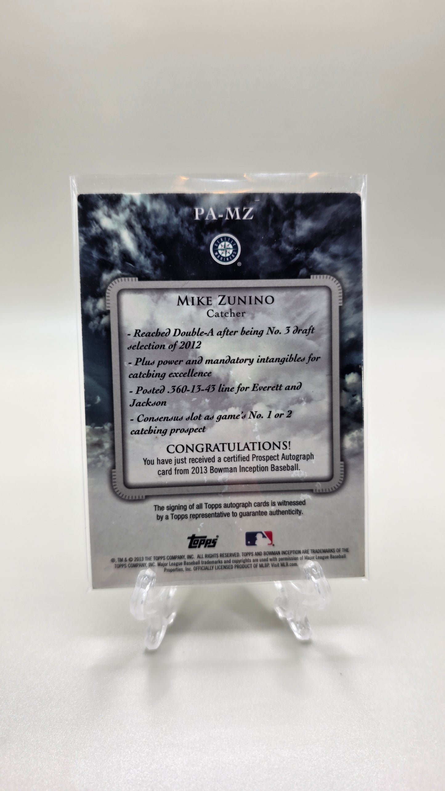 2013 Bowman Inception Mike Zunino Auto Card # PA-MZ