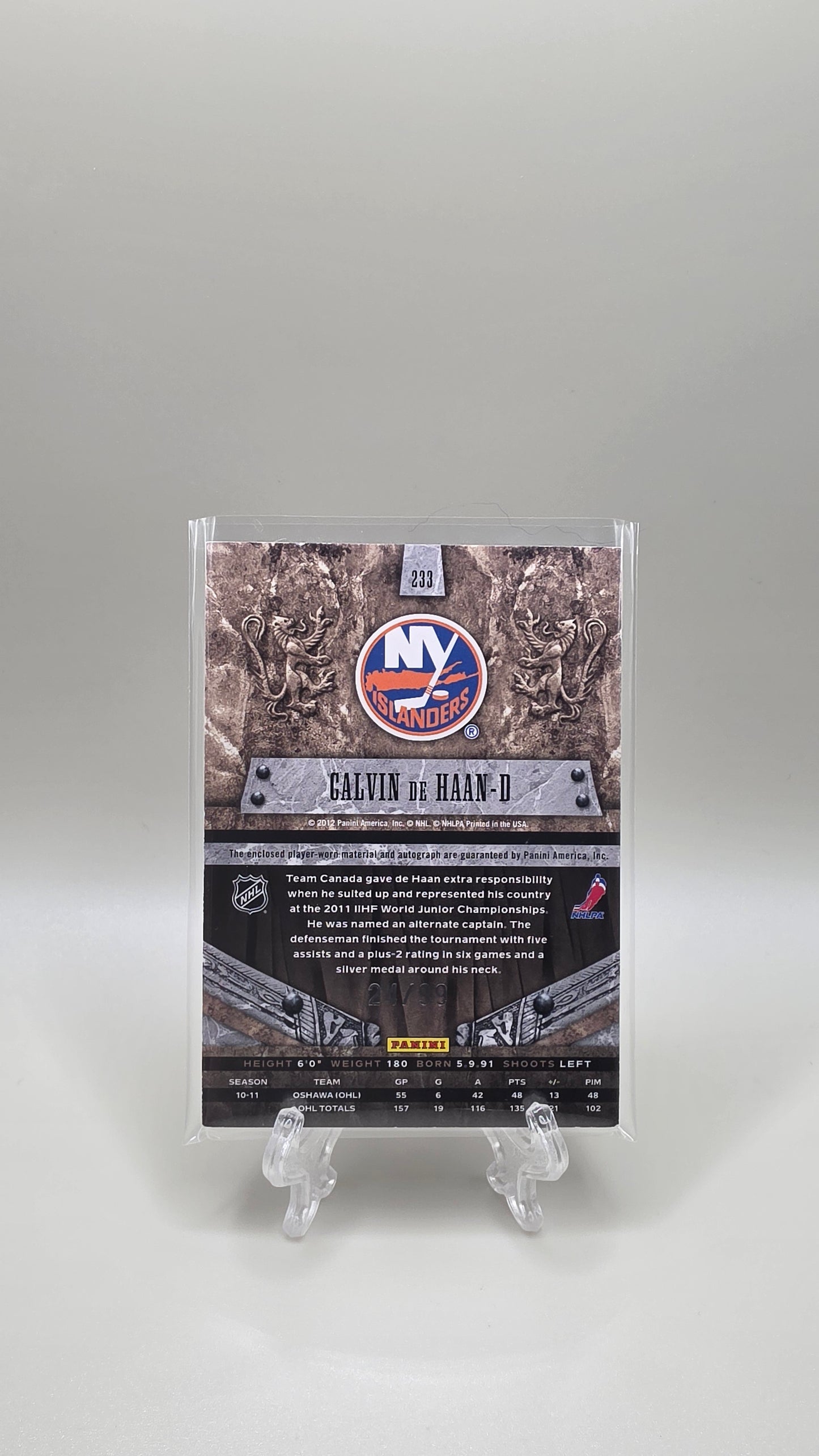 2012 Crown Royale Calvin De Haan Rookie Silhouettes RPA #/99 Card # 233