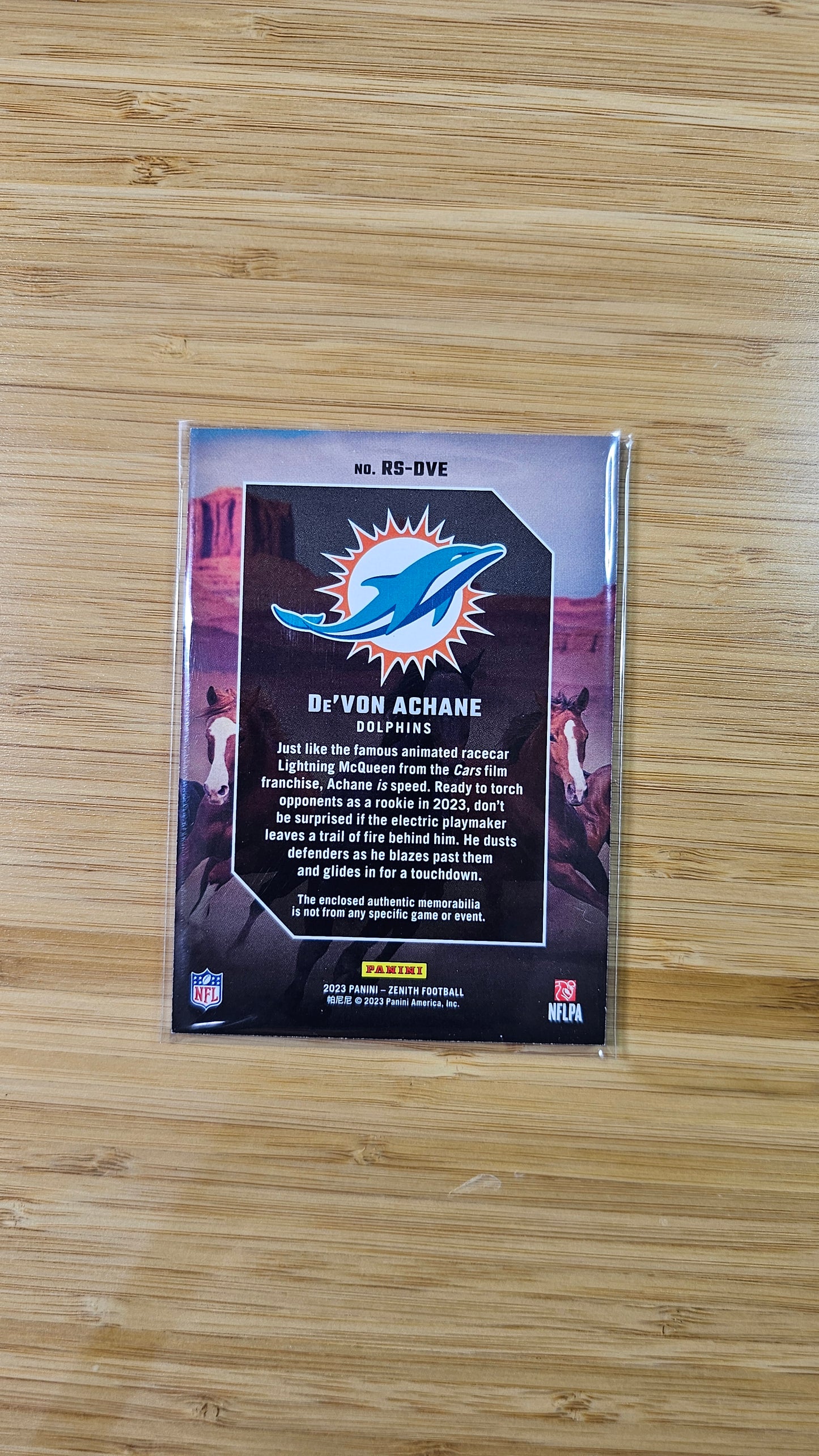 2023 Panini Zenith De'von Achane Rookie Stallions Jersey Card #RS-DVE