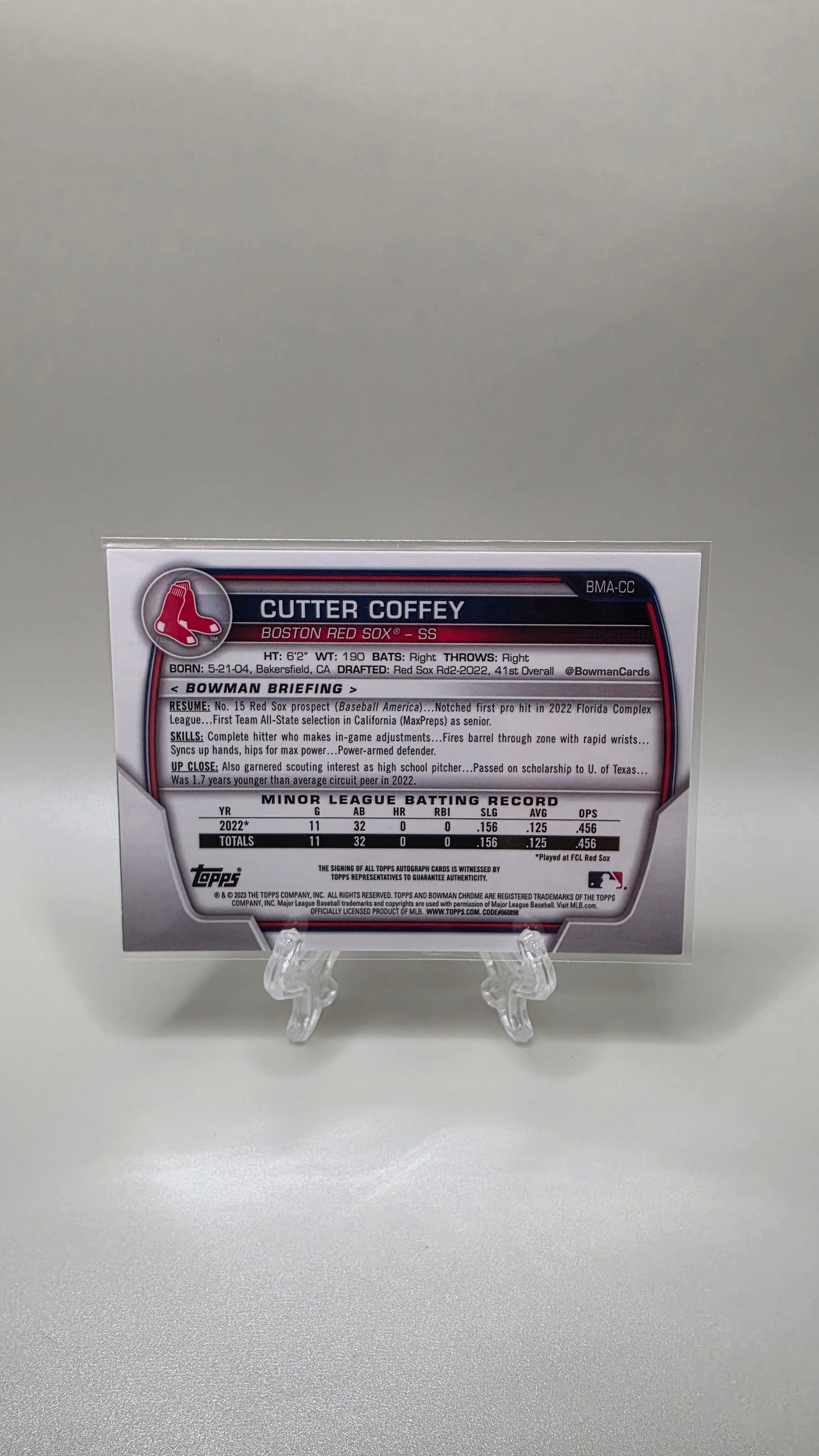 2023 Topps Bowman Chrome Cutter Coffey Auto Card #BMA-CC