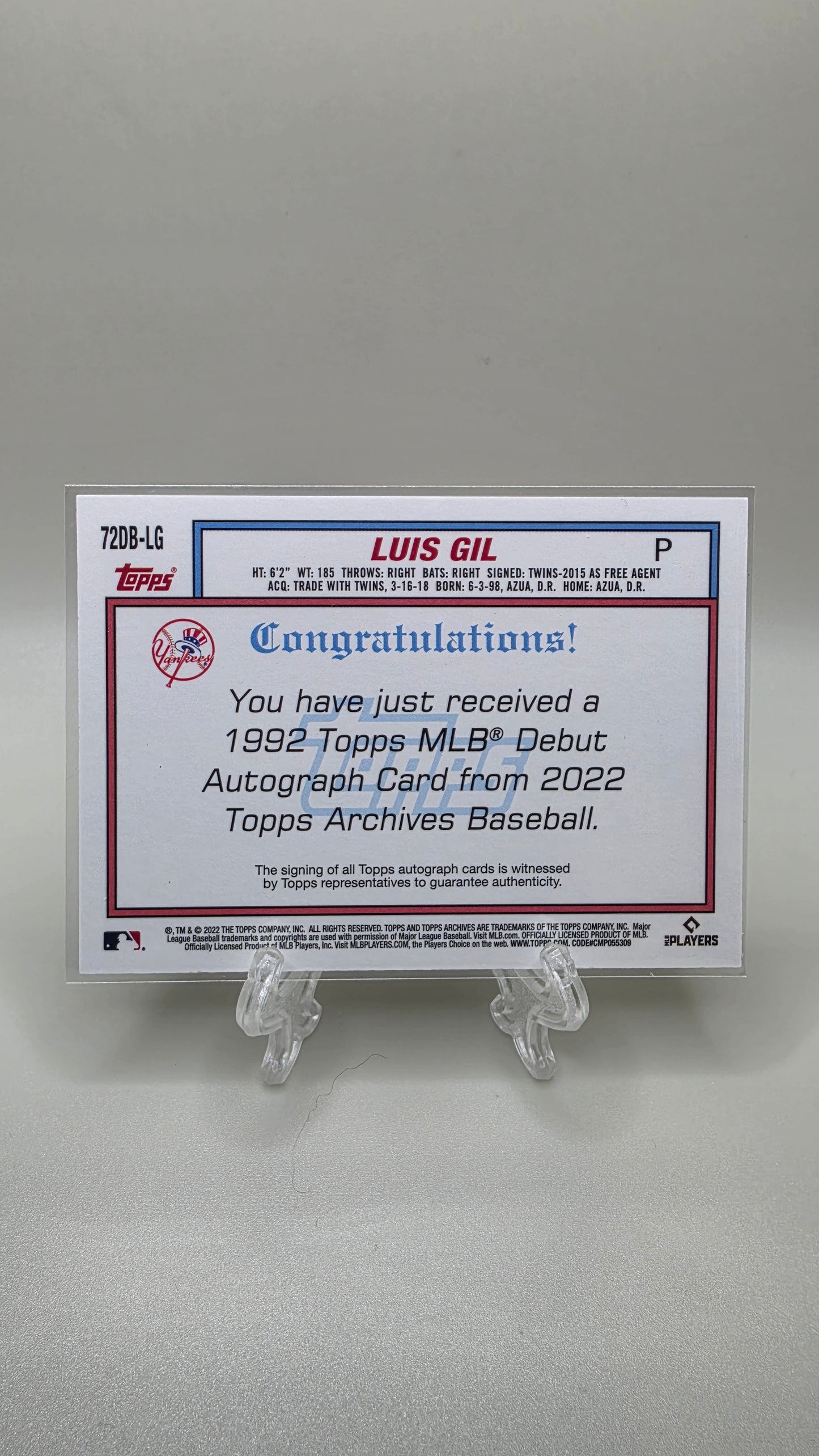 2022 Topps Luis Gil Rookie Auto # 72DB-LG