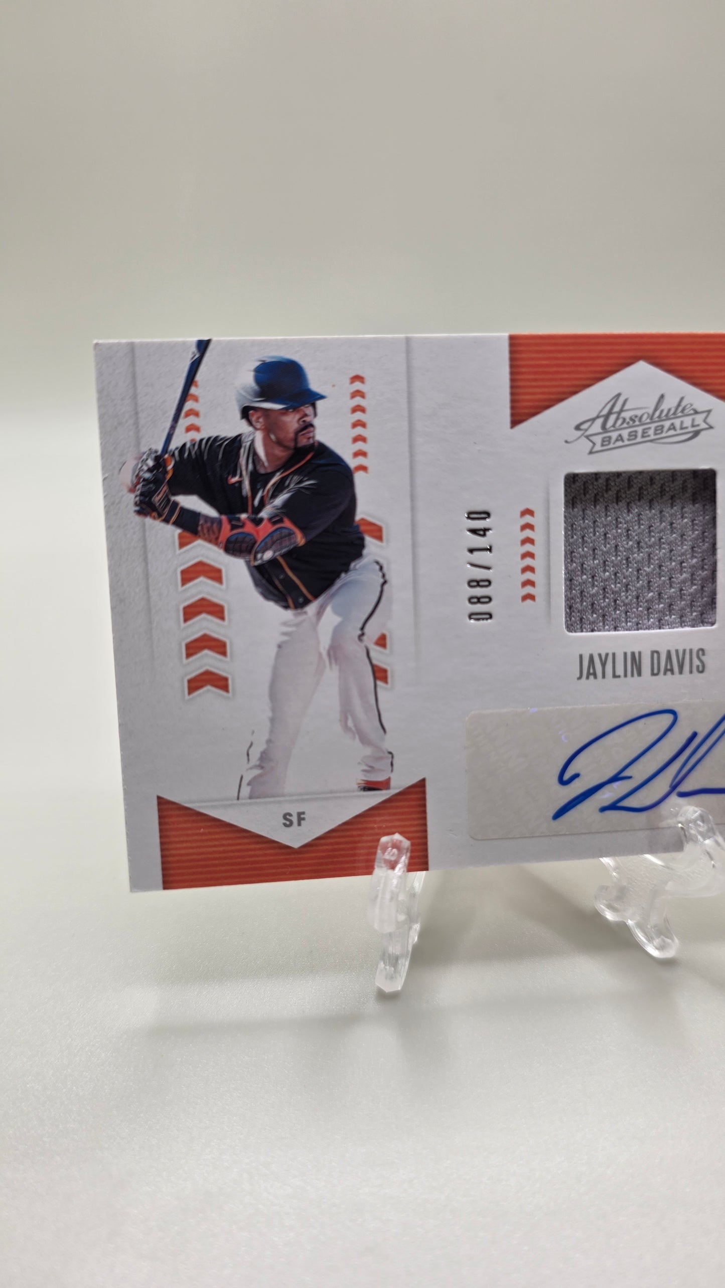 2020 Absolute Baseball Jersey Signatures Jaylin Davis Patch Auto #/140 Card #AJS-JY