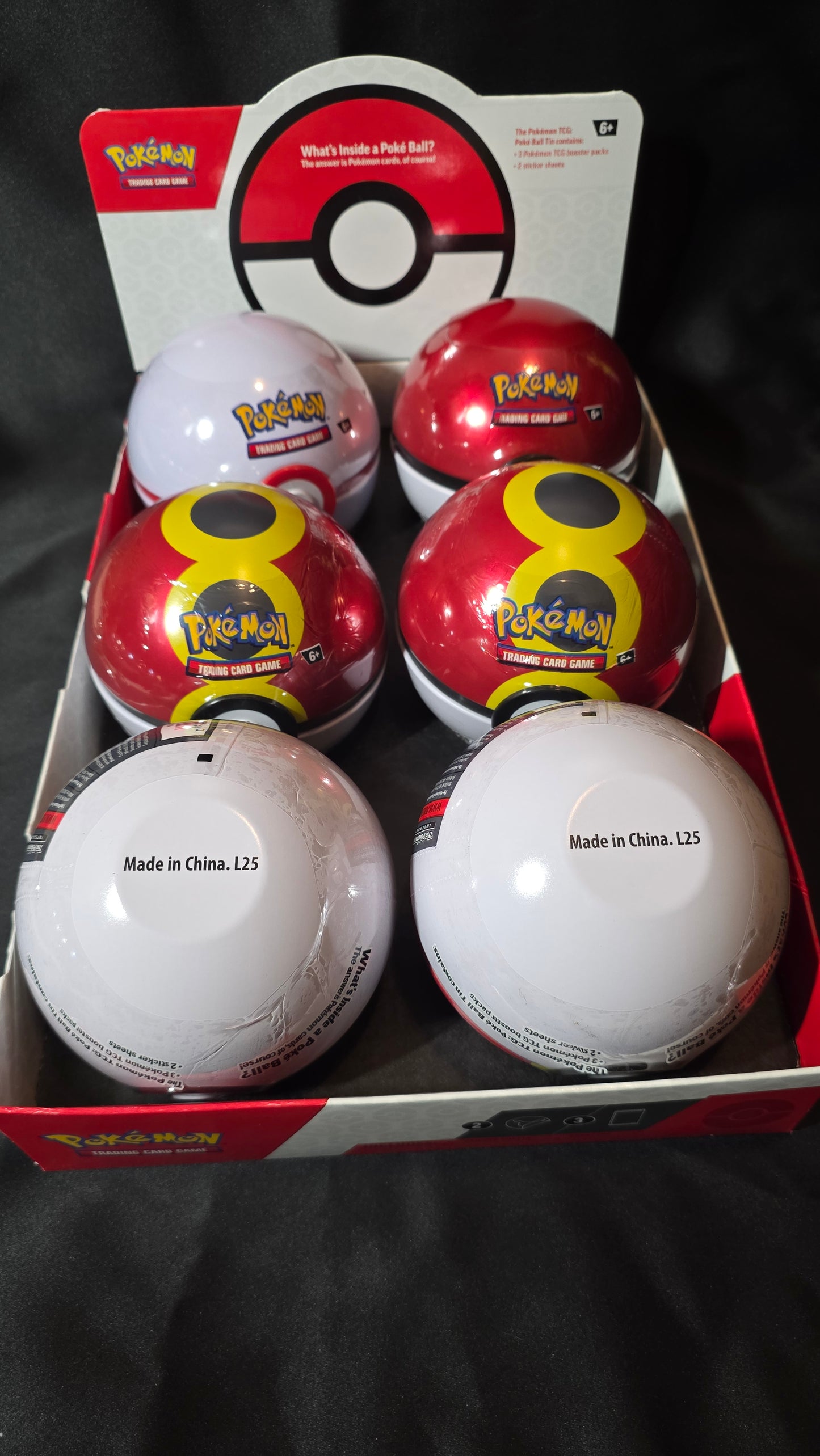 Pokemon TCG Poke Ball Tins x 6 L25 Set Factory Sealed New with Display