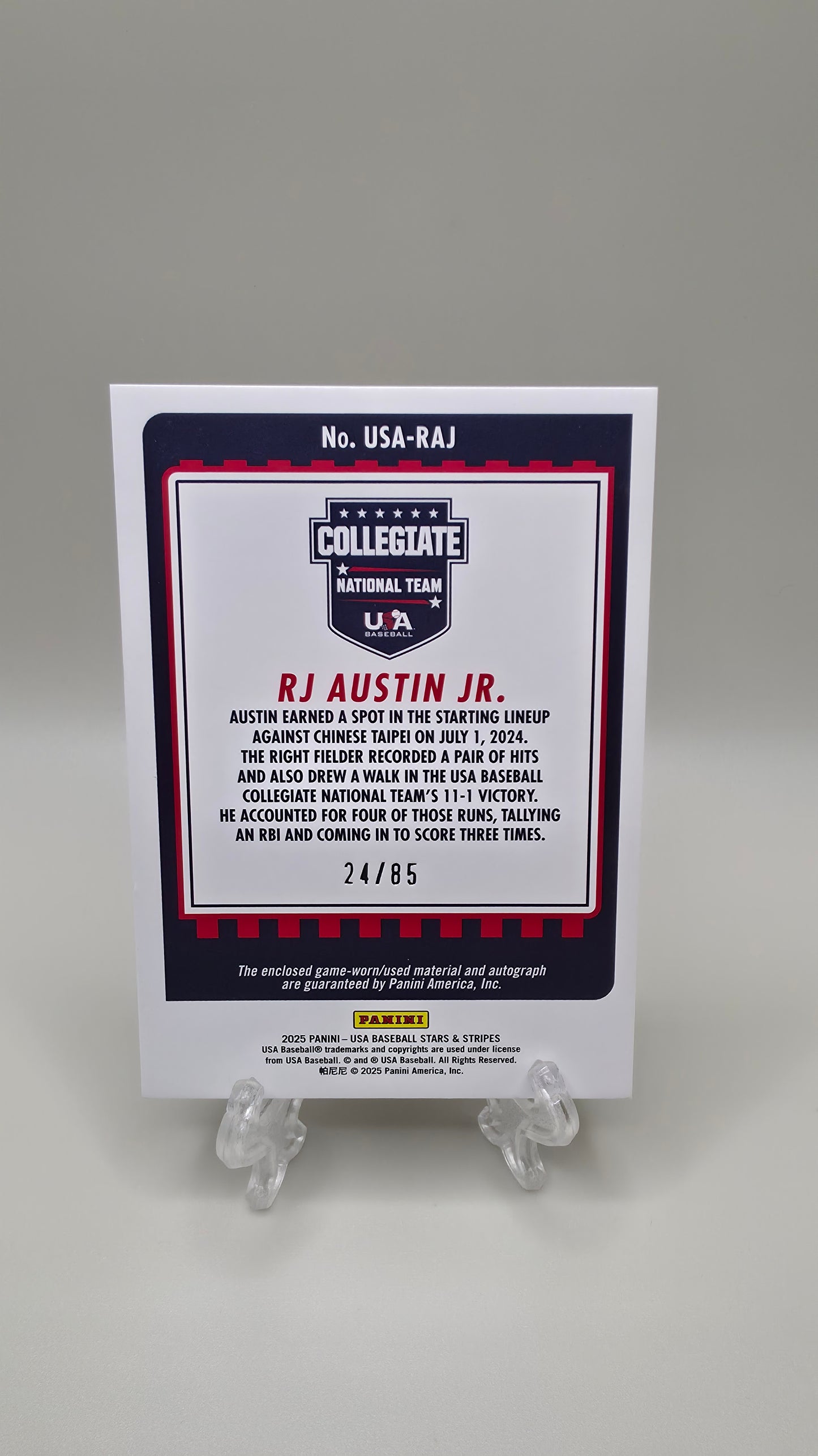 2025 Panini Stars & Stripes RJ Austin Jr. Silhouettes RP Auto #/85 Card #USA-RAJ