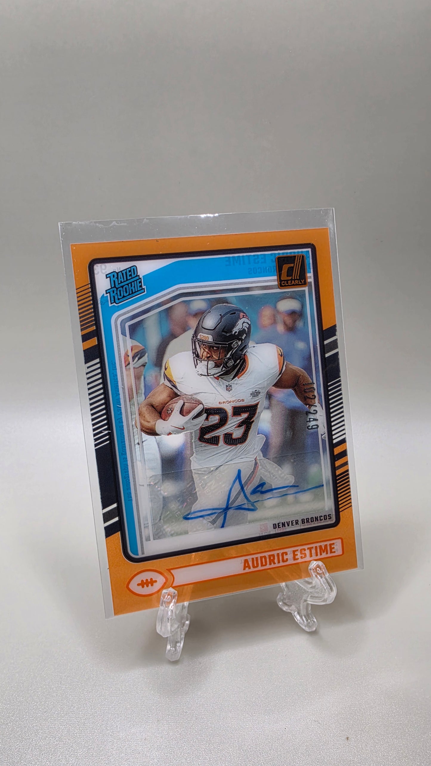 2024 Panini Clearly Donruss Audric Estime Orange Rated Rookie Auto #/249 Card #93