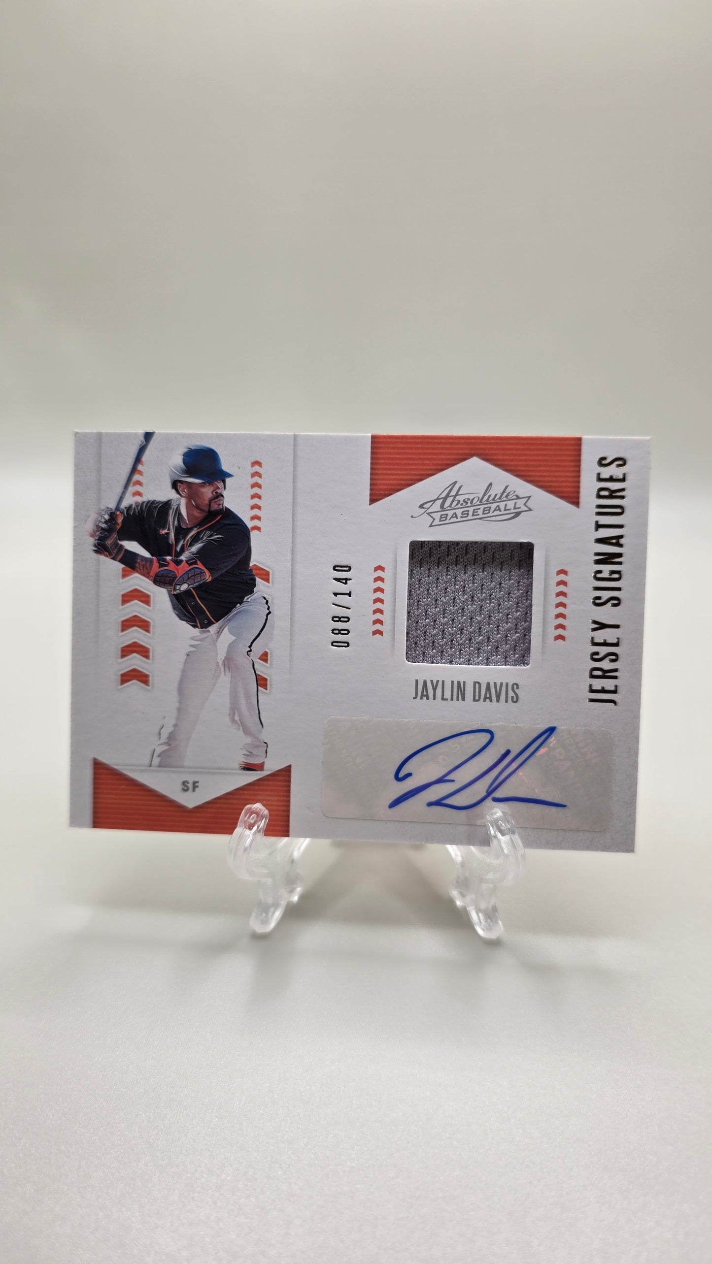 2020 Absolute Baseball Jersey Signatures Jaylin Davis Patch Auto #/140 Card #AJS-JY