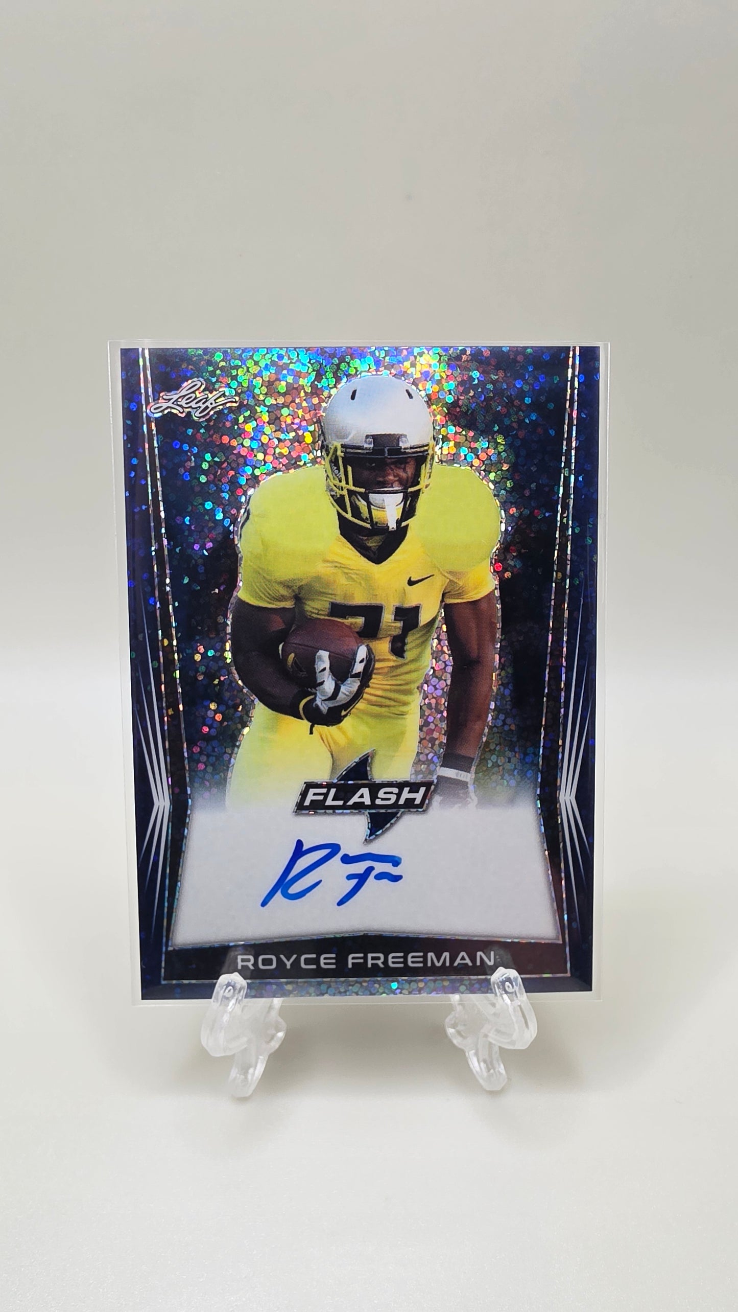 2018 Leaf Flash Royce Freeman Blue Disco Auto #/50 Card # BA-RF1