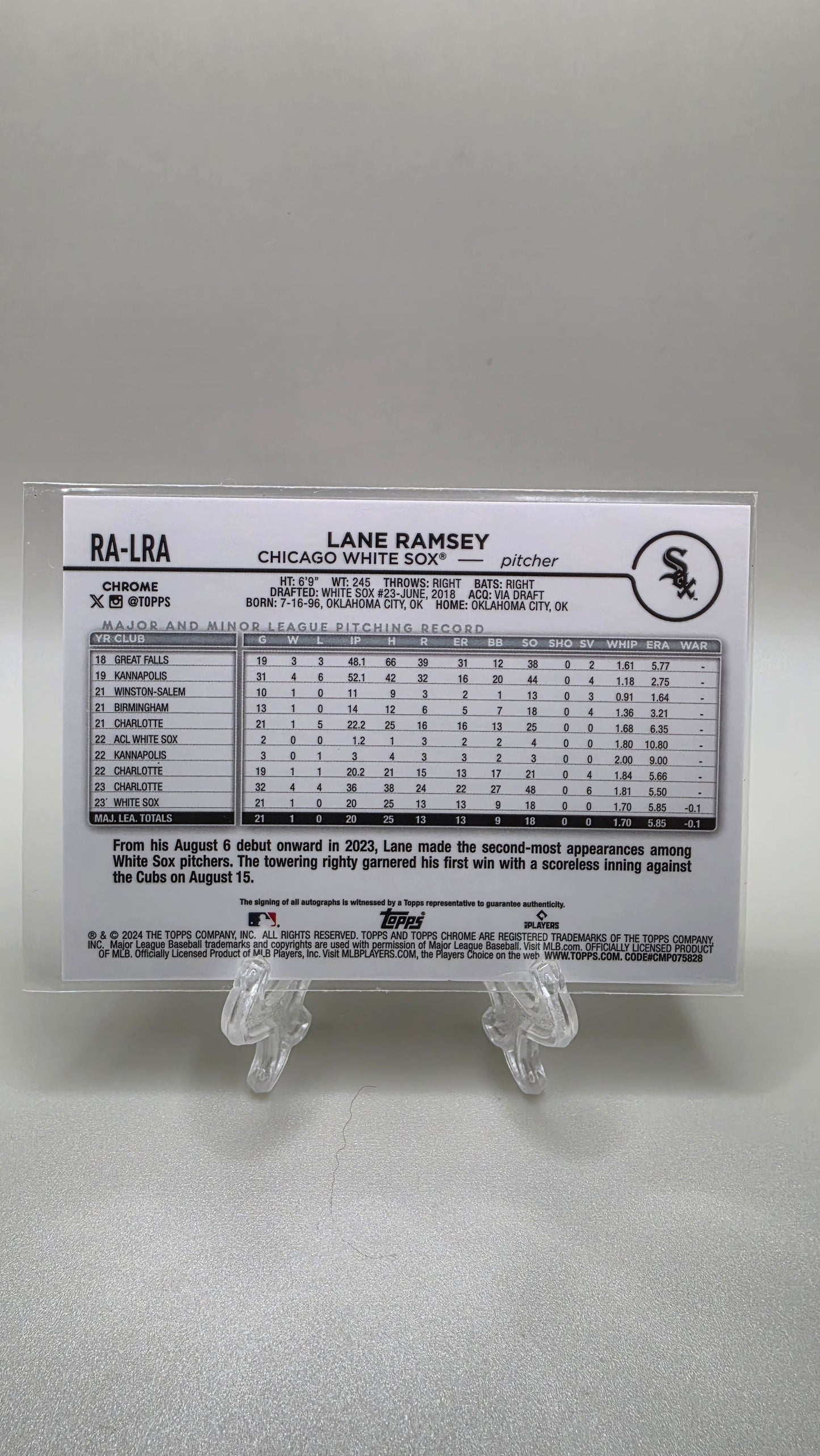 2024 Topps Chrome Lane Ramsey Purple Speckle Auto /299 #RA-LRA