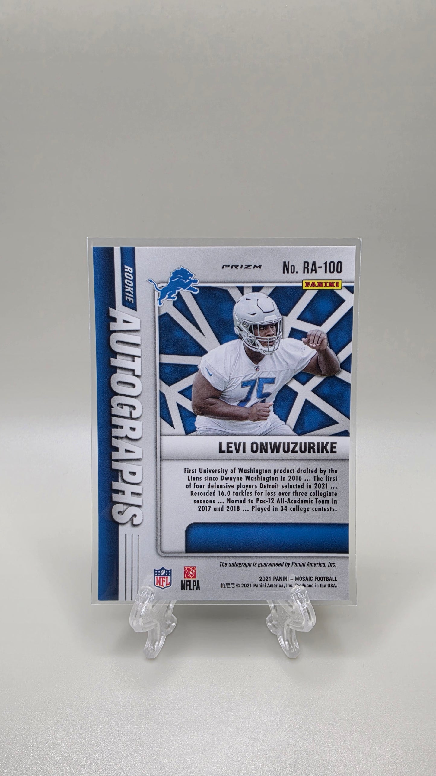 2021 Panini Mosiac Levi Onwuzurike Rookie Autographs Card # RA-100