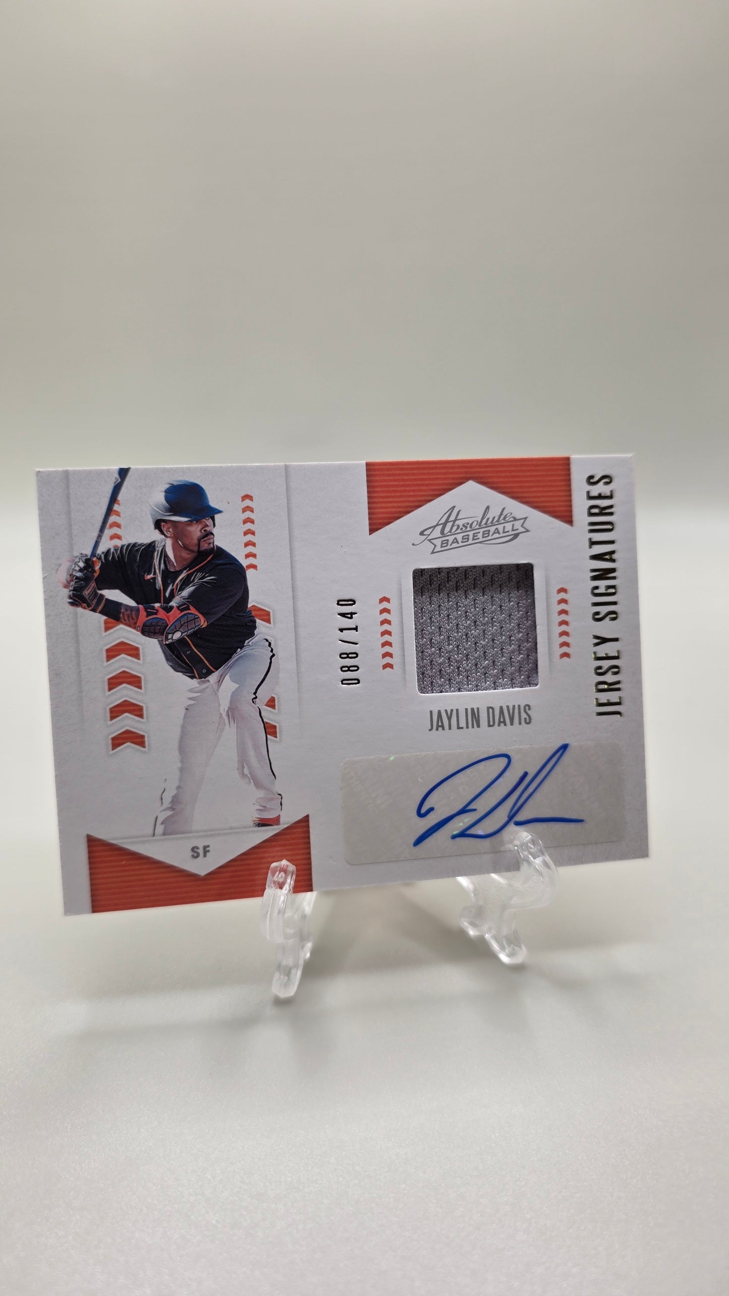 2020 Absolute Baseball Jersey Signatures Jaylin Davis Patch Auto #/140 Card #AJS-JY