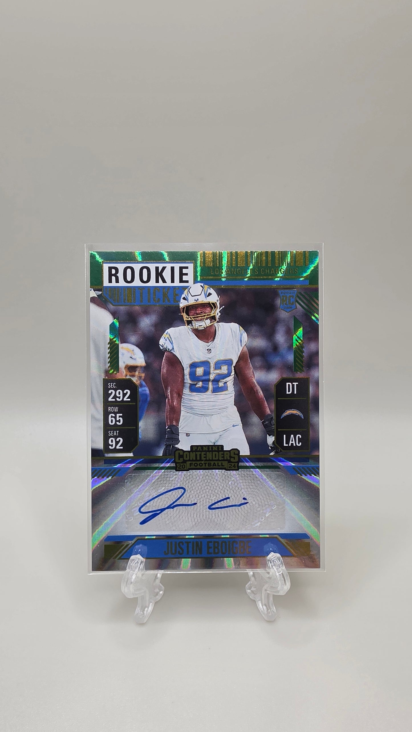 2024 Panini Contenders Justin Eboigbe Rookie Ticket Green Auto Card # 246