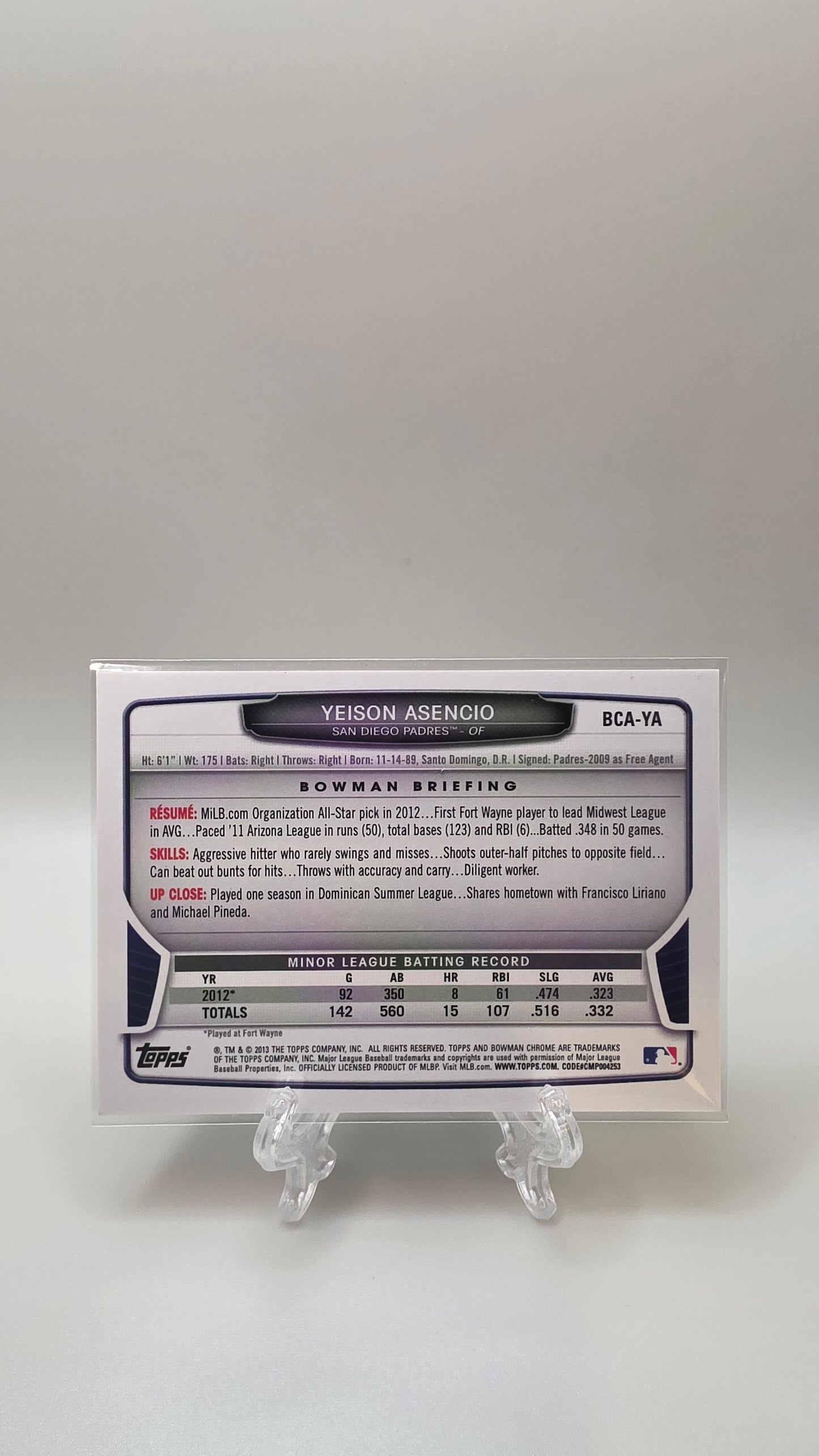 2013 Bowman Chrome Yeison Asencio Auto #BCA-YA