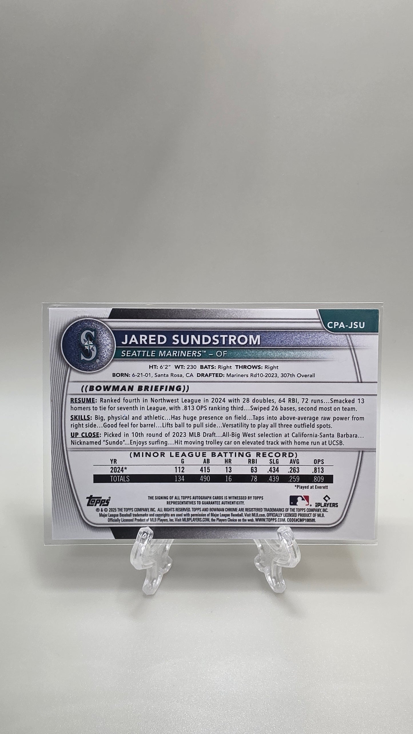 2025 Bowman Chrome Jared Sundstrom Base Auto Card # CPA-JSU